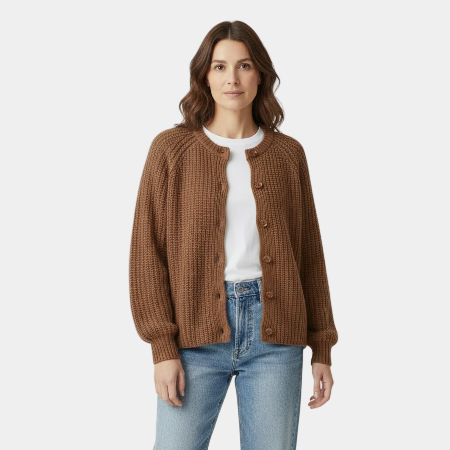 Cardigan pour femme en maille épaisse à motif nid d'abeille – boutons sur le devant