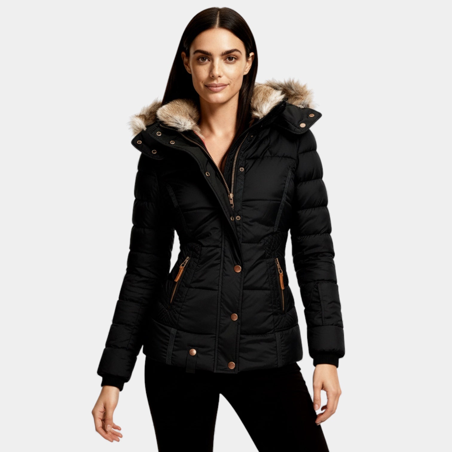 Doudoune matelassée à capuche en fausse fourrure pour femme – Manteau d'hiver matelassé