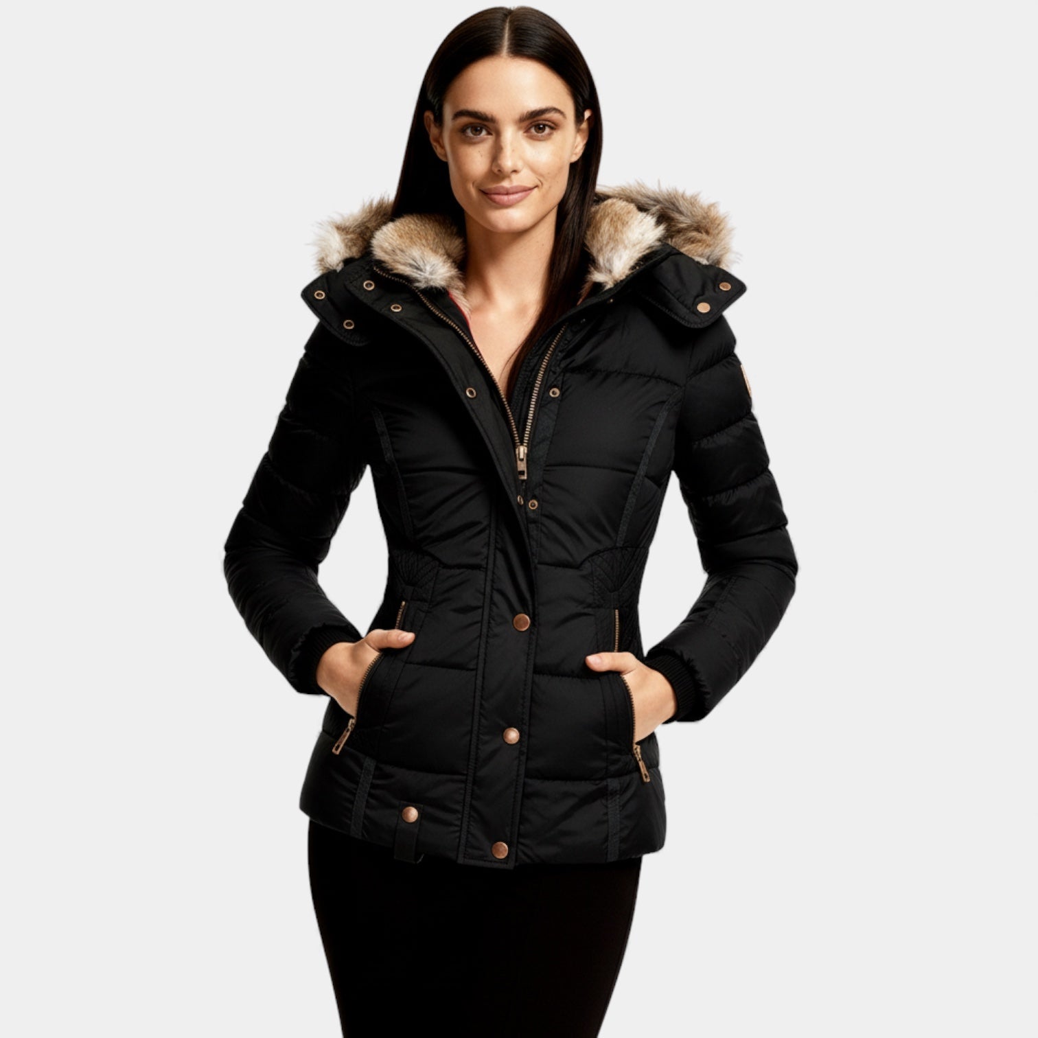 Doudoune matelassée à capuche en fausse fourrure pour femme – Manteau d'hiver matelassé