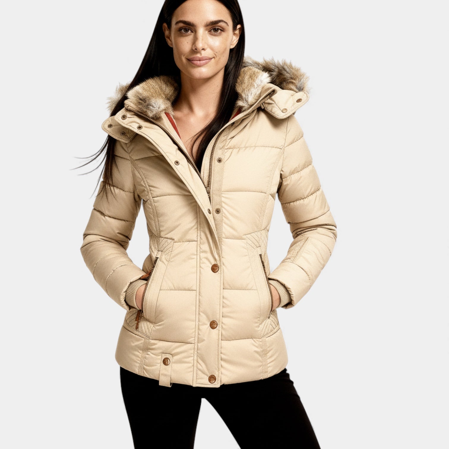 Doudoune matelassée à capuche en fausse fourrure pour femme – Manteau d'hiver matelassé