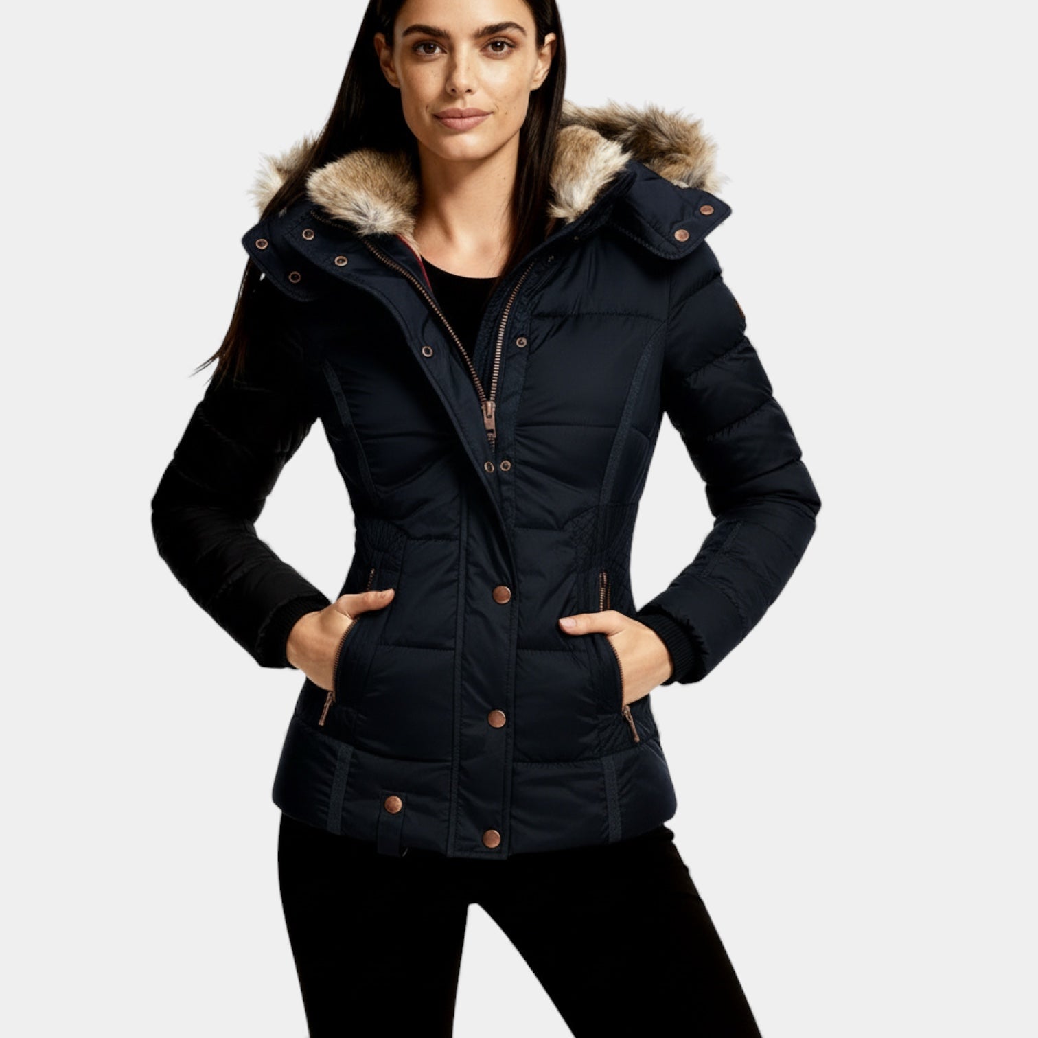 Doudoune matelassée à capuche en fausse fourrure pour femme – Manteau d'hiver matelassé