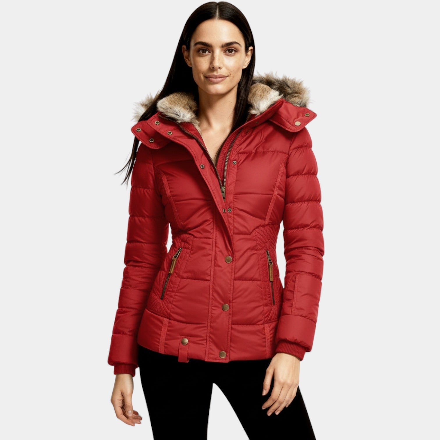 Doudoune matelassée à capuche en fausse fourrure pour femme – Manteau d'hiver matelassé