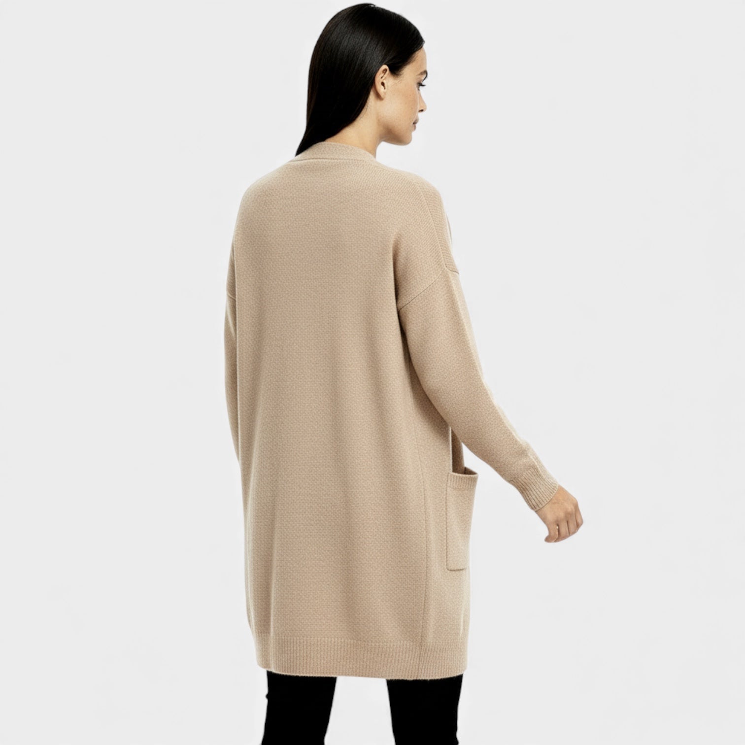 Cardigan long en laine pour femmes – ouverture sur le devant