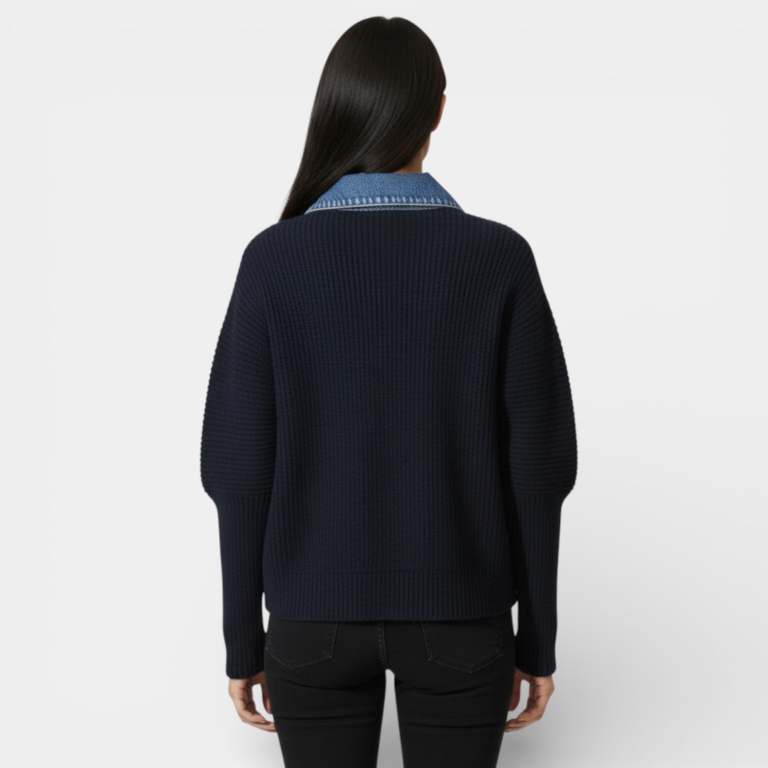 Cardigan en maille pour femme avec col en denim – Boutonné sur le devant