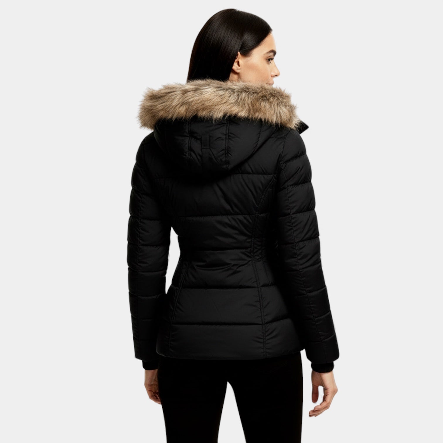 Doudoune matelassée à capuche en fausse fourrure pour femme – Manteau d'hiver matelassé