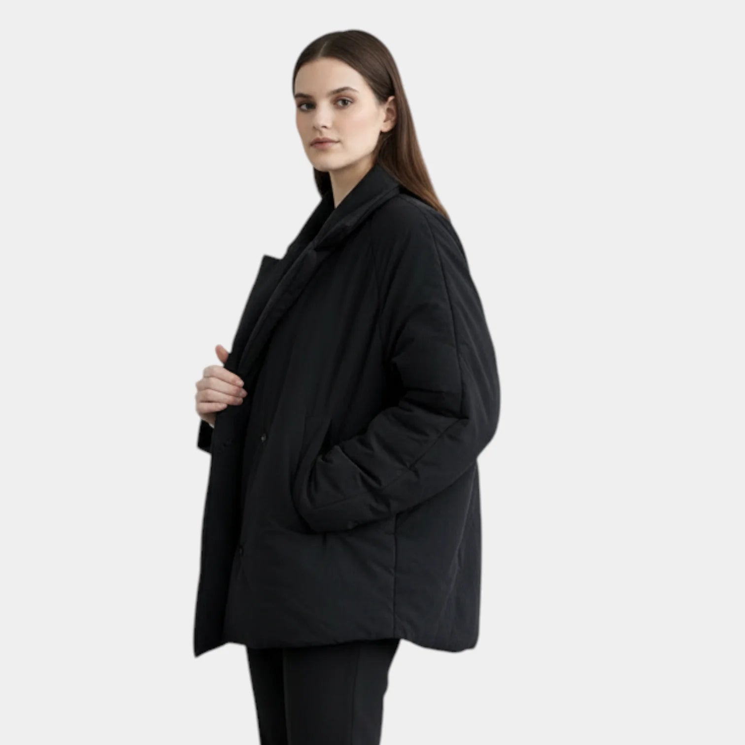 Veste matelassée pour femme à revers – coupe décontractée, longueur mi-longue