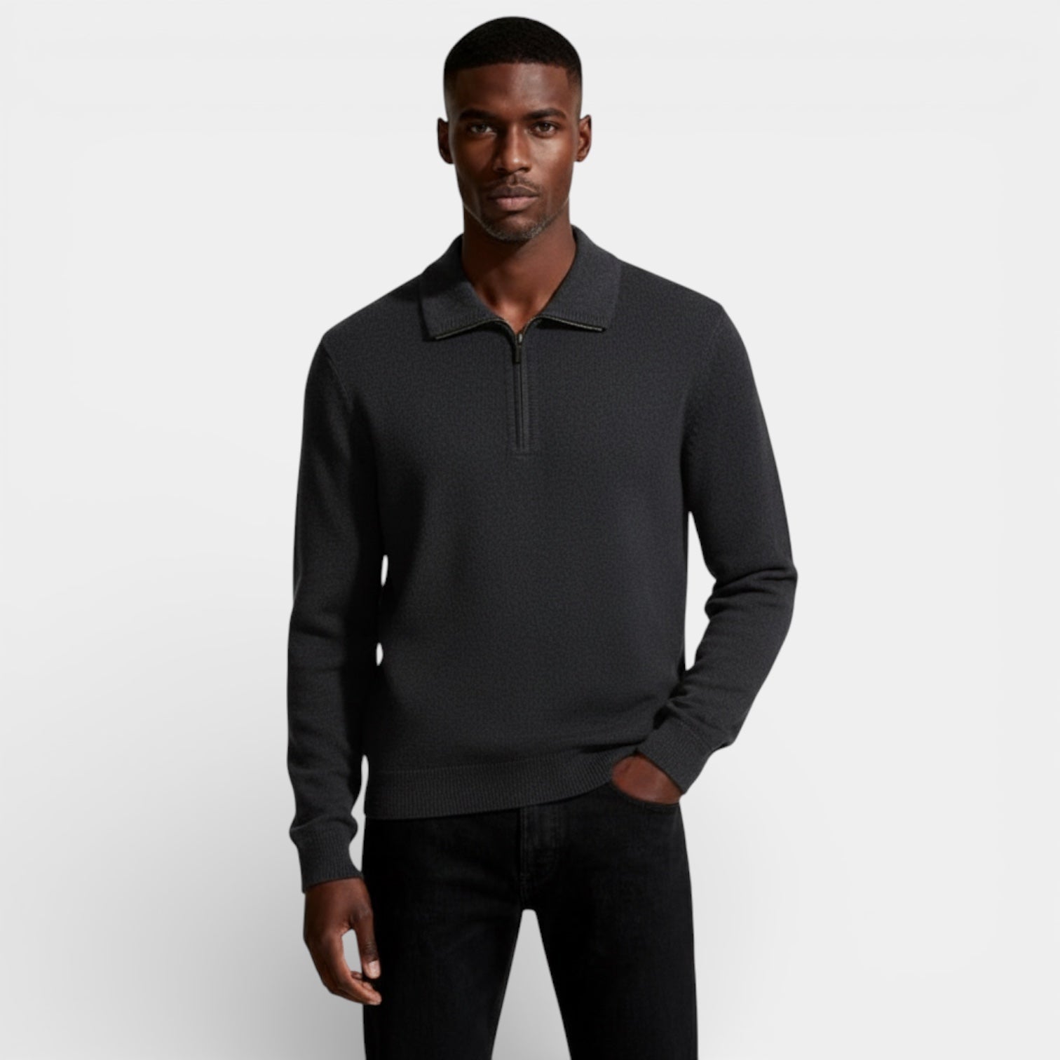 Pull pour homme en maille texturée à demi-zip, col polo
