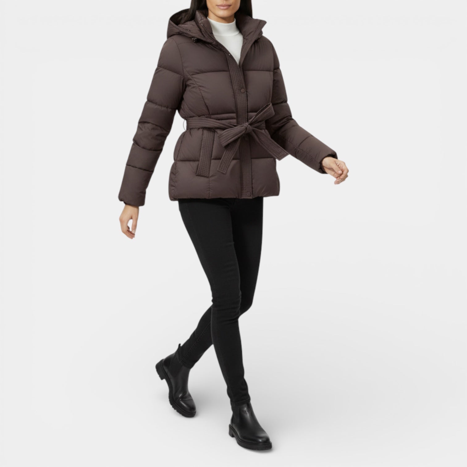 Parka matelassé ceinturé pour femmes - coupe-vent