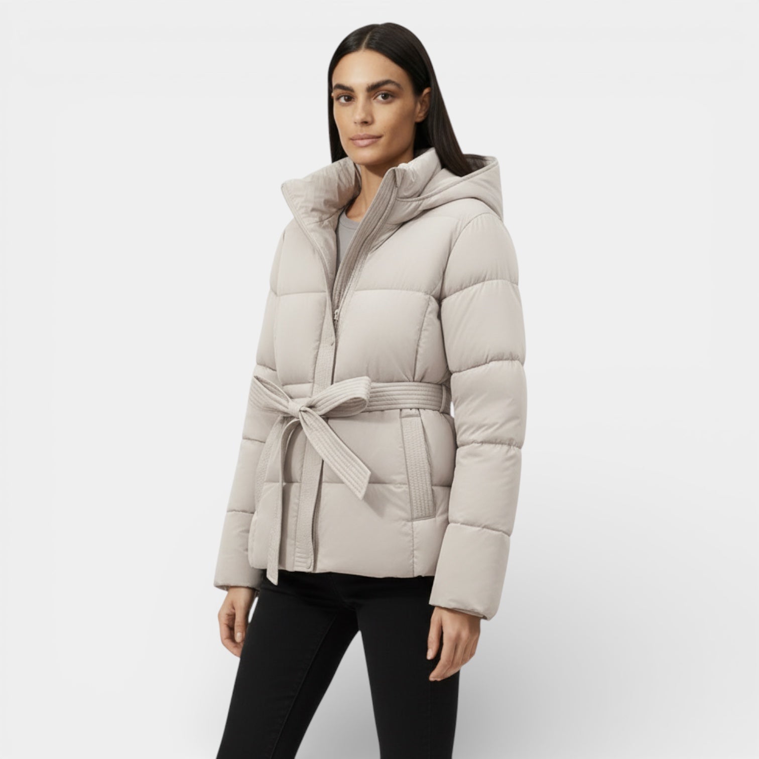 Parka matelassé ceinturé pour femmes - coupe-vent