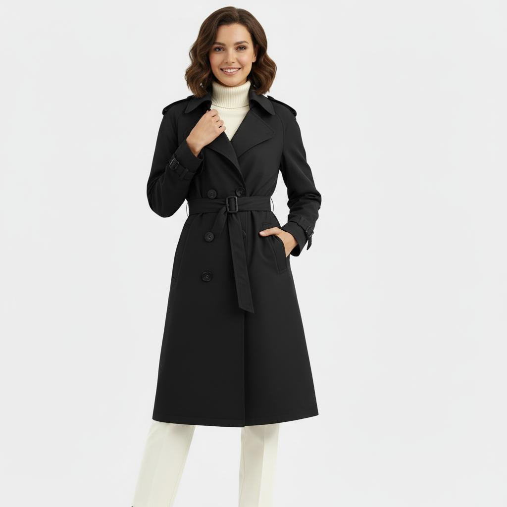 Trench-coat à double boutonnage pour femmes - pardessus long ceinturé