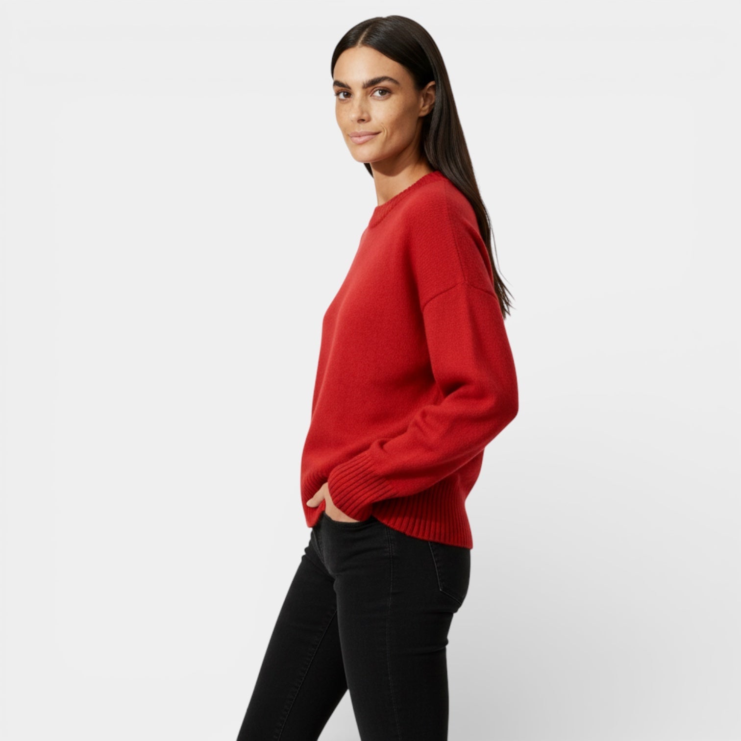 Pull femme en mélange de laine, col rond, coupe décontractée