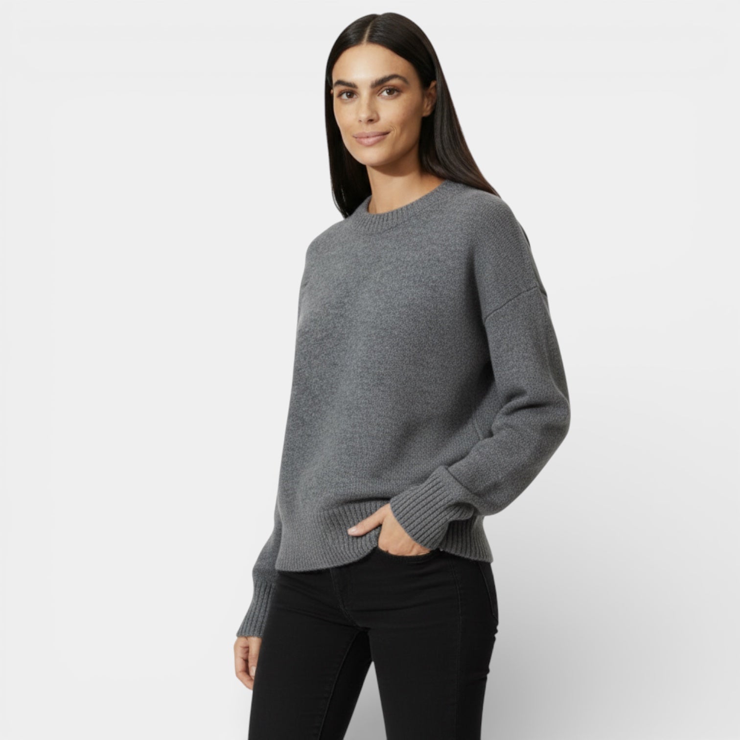 Pull femme en mélange de laine, col rond, coupe décontractée