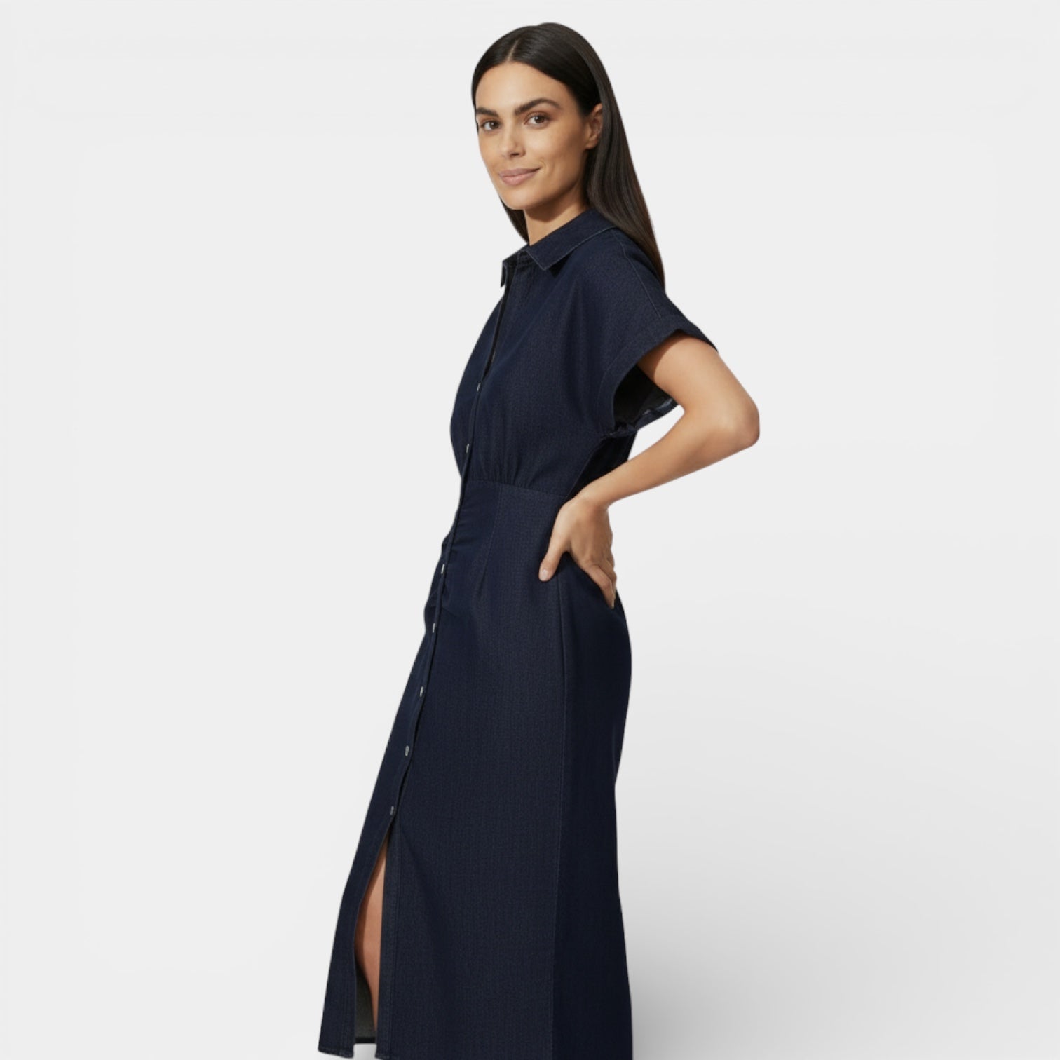 Robe midi en denim à boutons sur le devant pour femmes