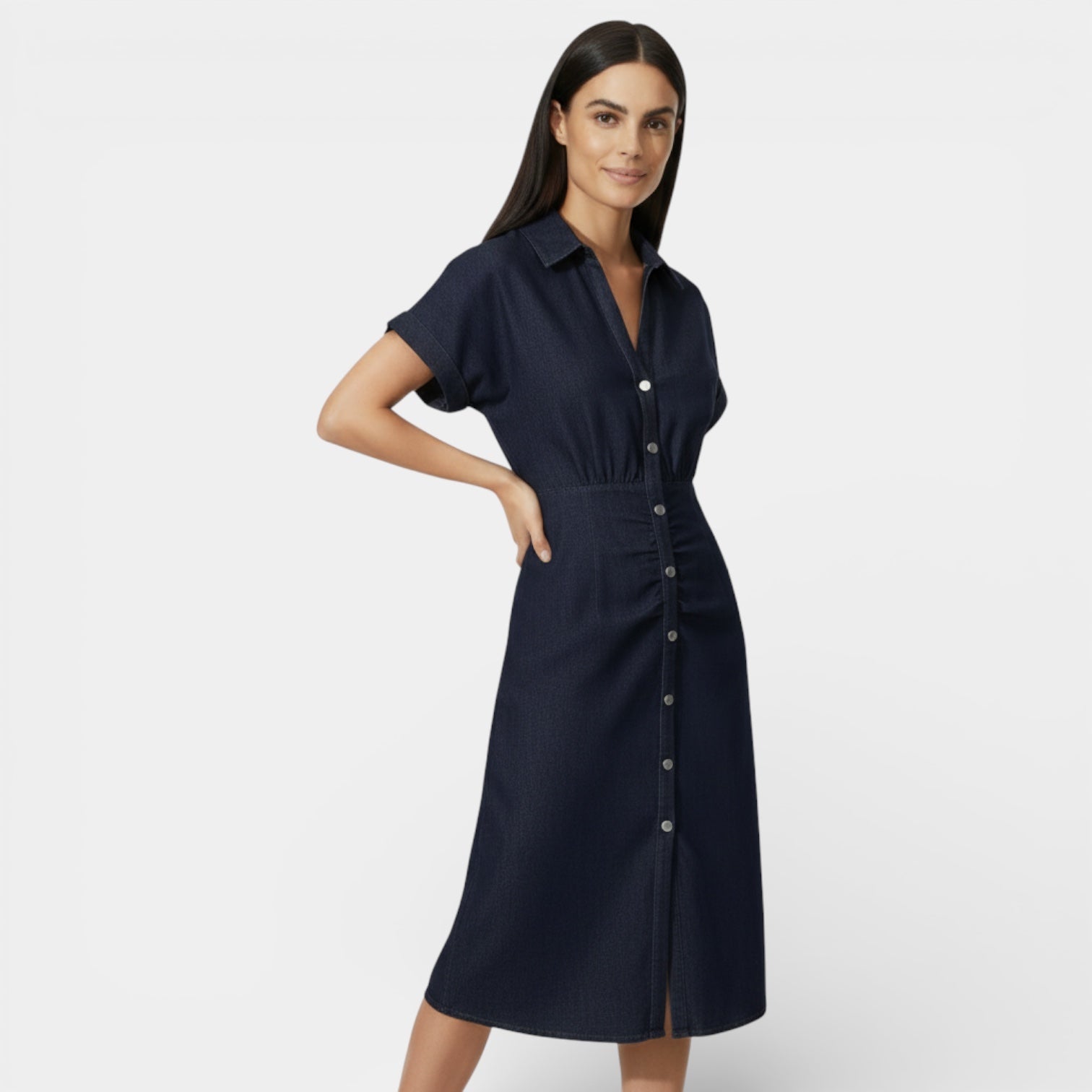 Robe midi en denim à boutons sur le devant pour femmes