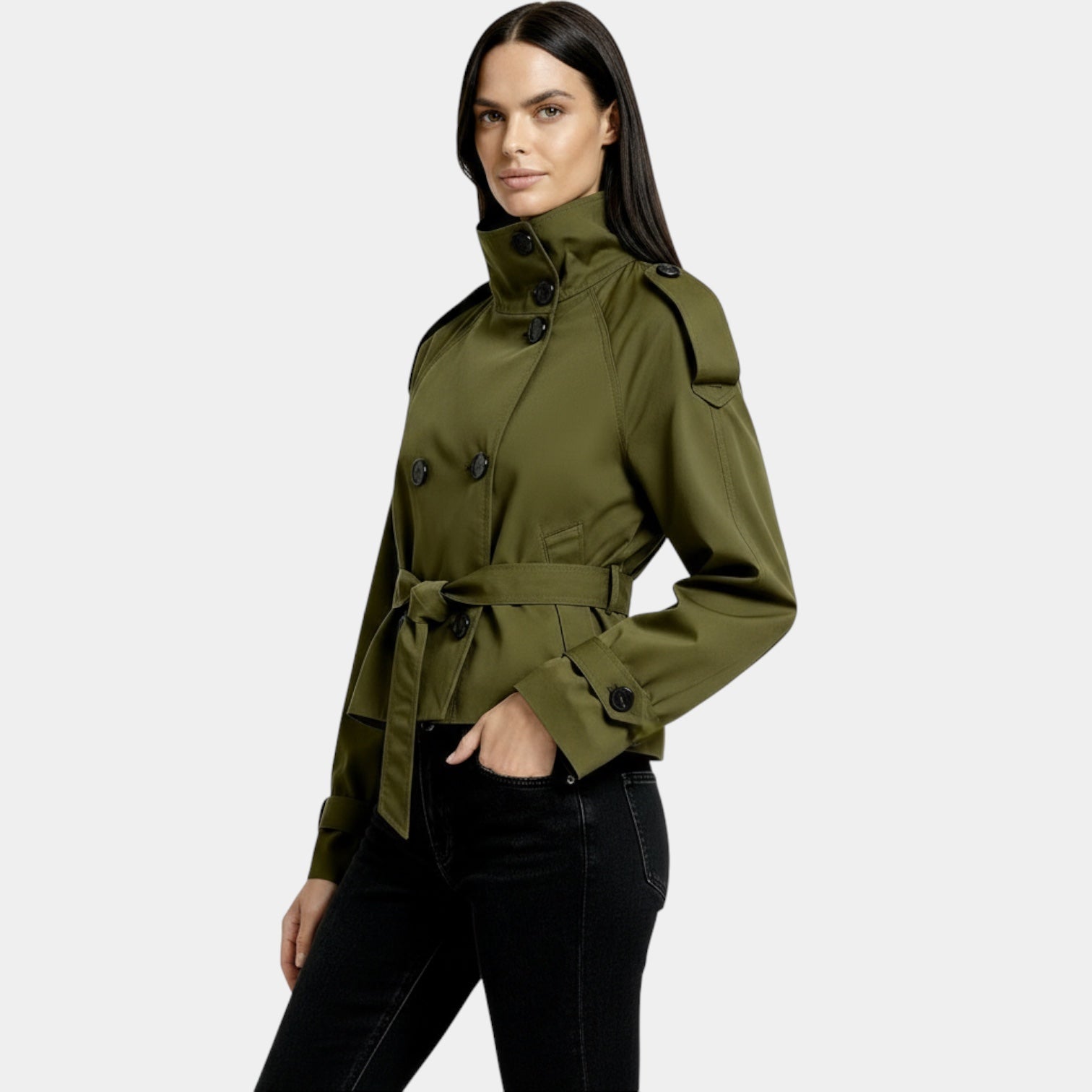 Veste trench courte pour femmes – manteau court ceinturé