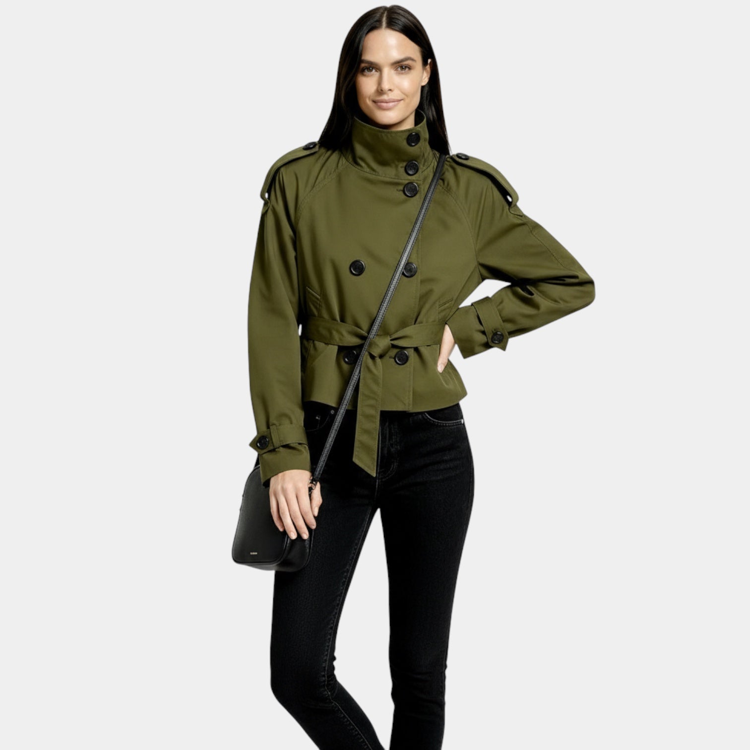 Veste trench courte pour femmes – manteau court ceinturé