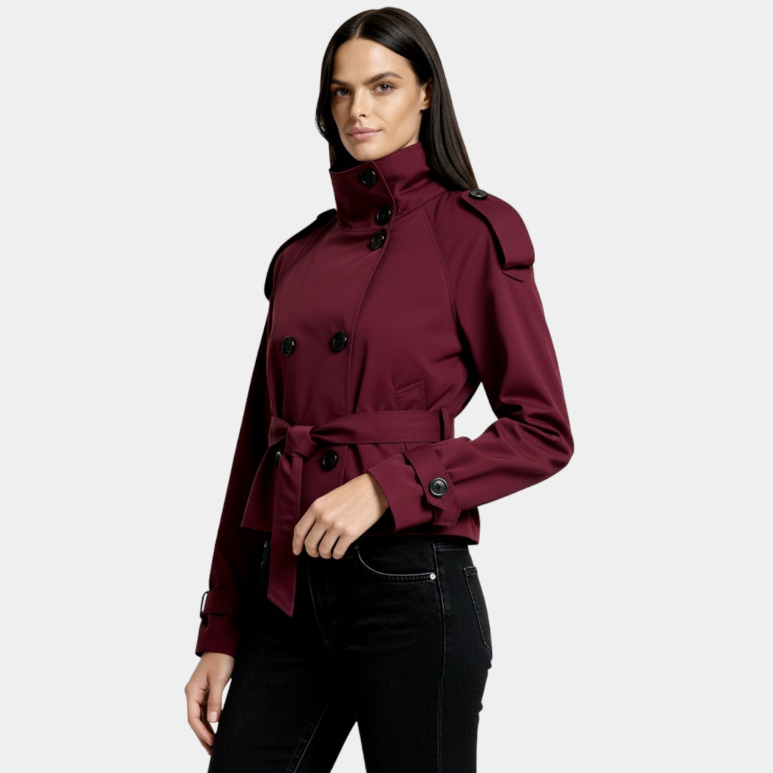 Veste trench courte pour femmes – manteau court ceinturé