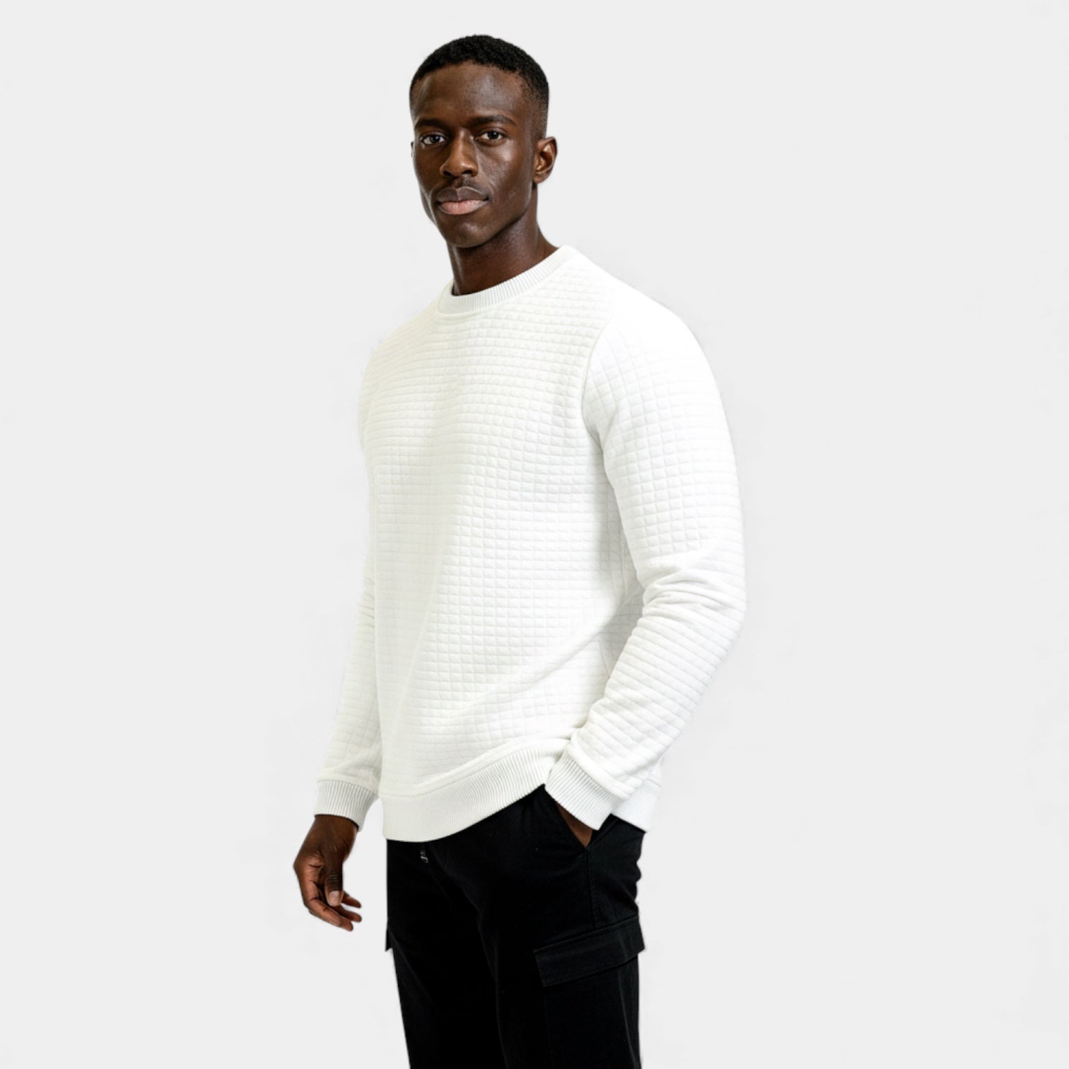 Pull homme en maille gaufre à col rond