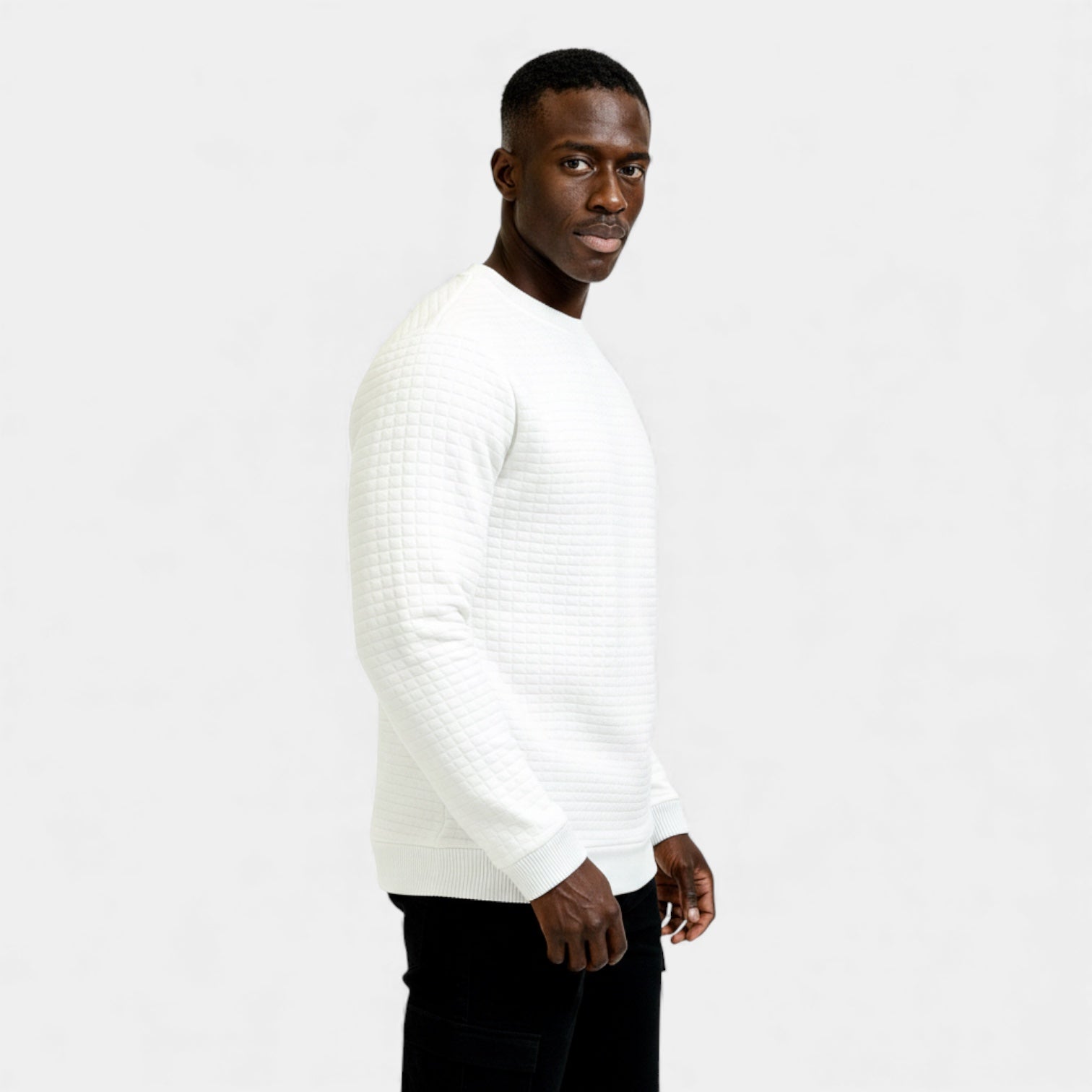 Pull homme en maille gaufre à col rond