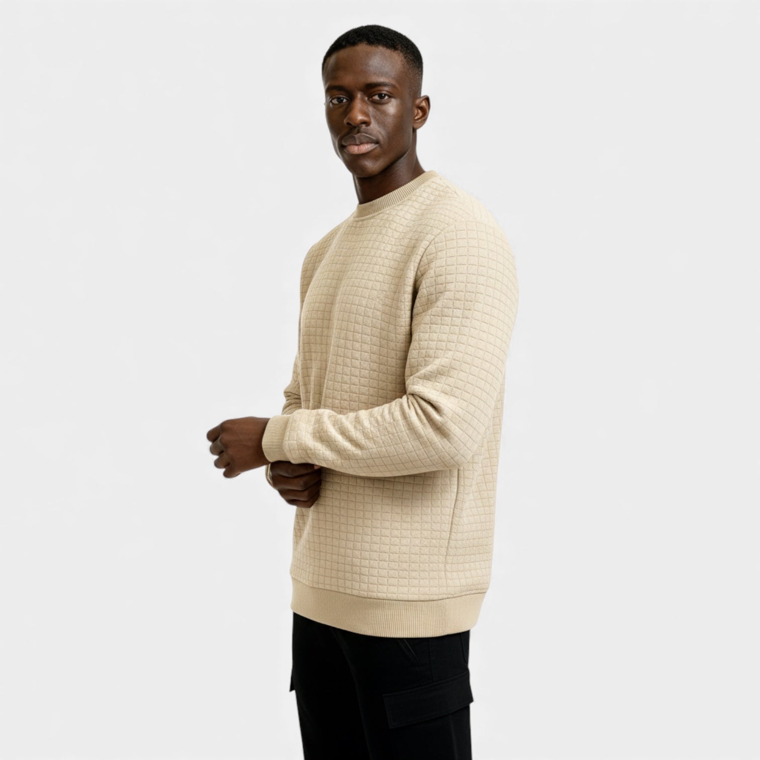 Pull homme en maille gaufre à col rond
