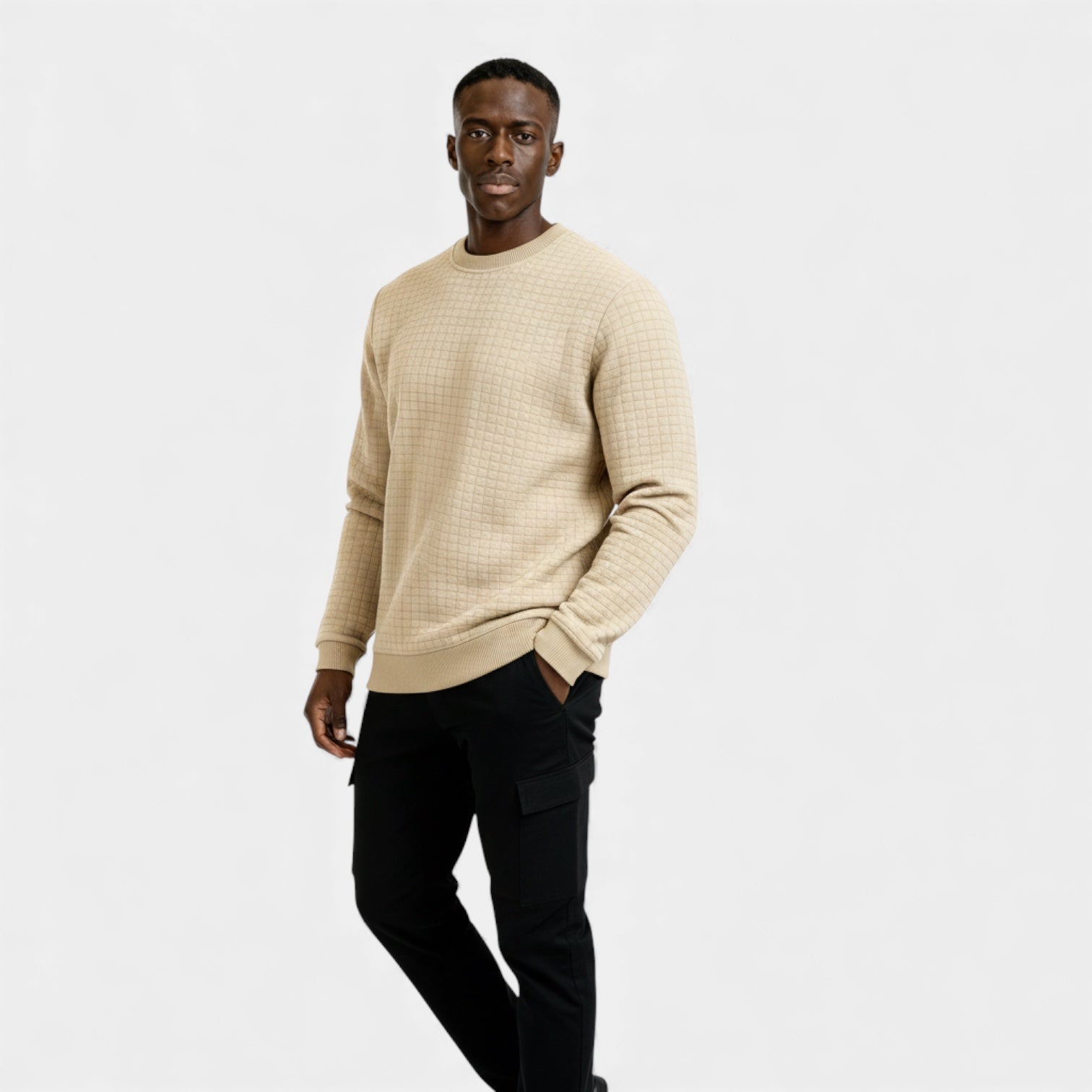 Pull homme en maille gaufre à col rond