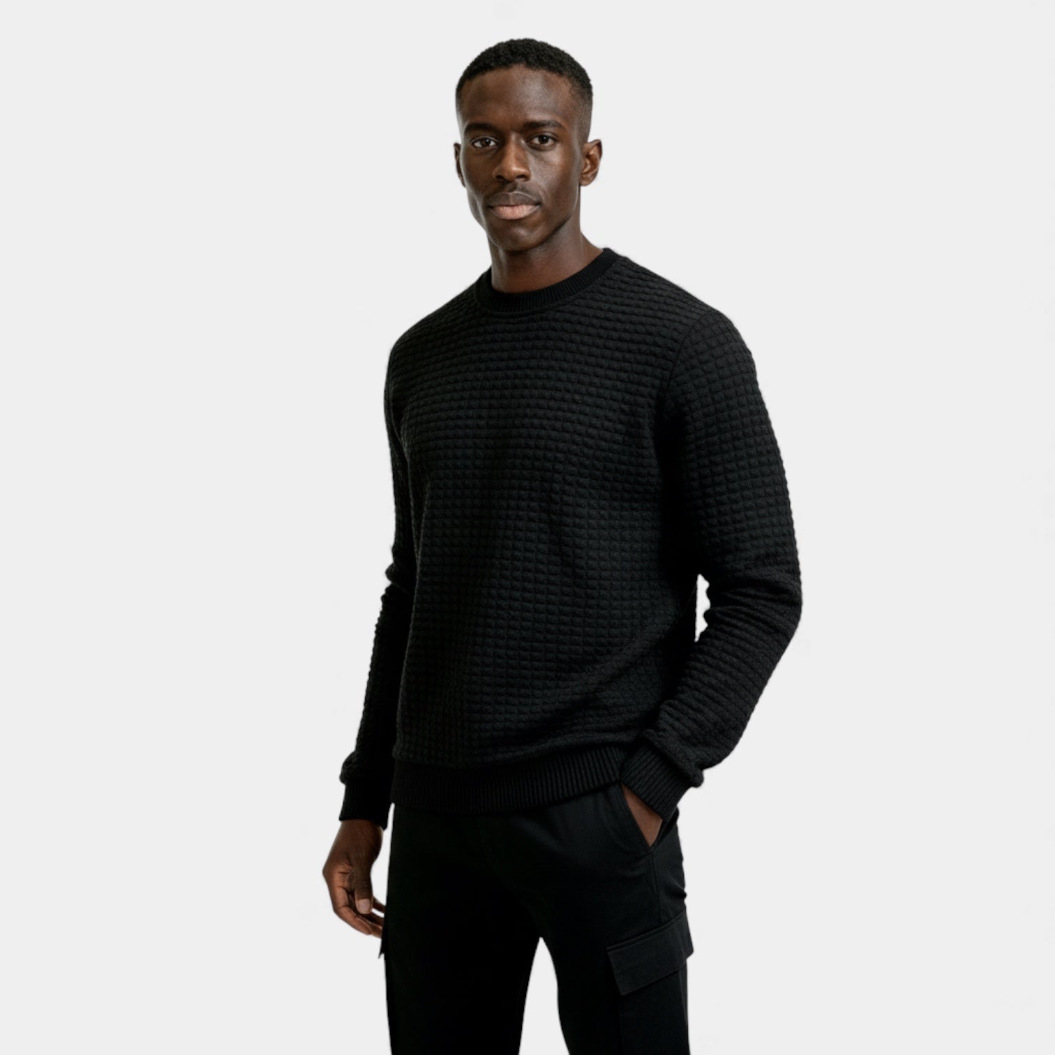 Pull homme en maille gaufre à col rond