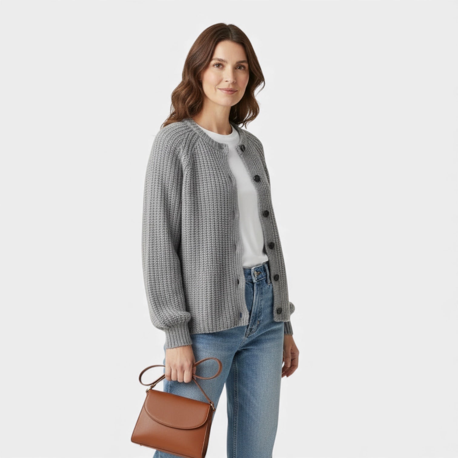 Cardigan pour femme en maille épaisse à motif nid d'abeille – boutons sur le devant