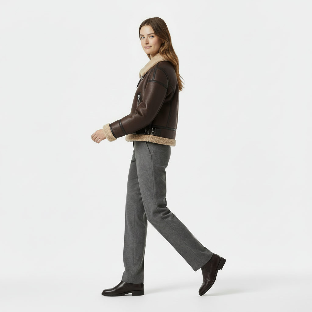 Veste aviateur pour femme – bordure en peau de mouton retournée