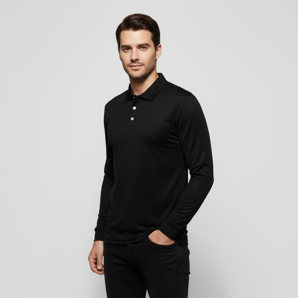 Polo à manches longues de performance pour homme – coupe slim stretch avec tissu anti-odeur