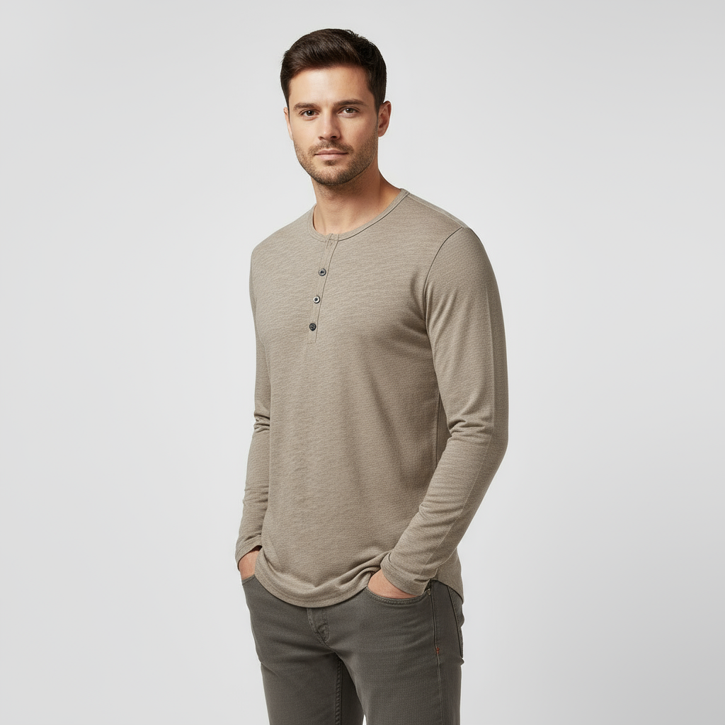 T-shirt Henley à manches longues pour homme