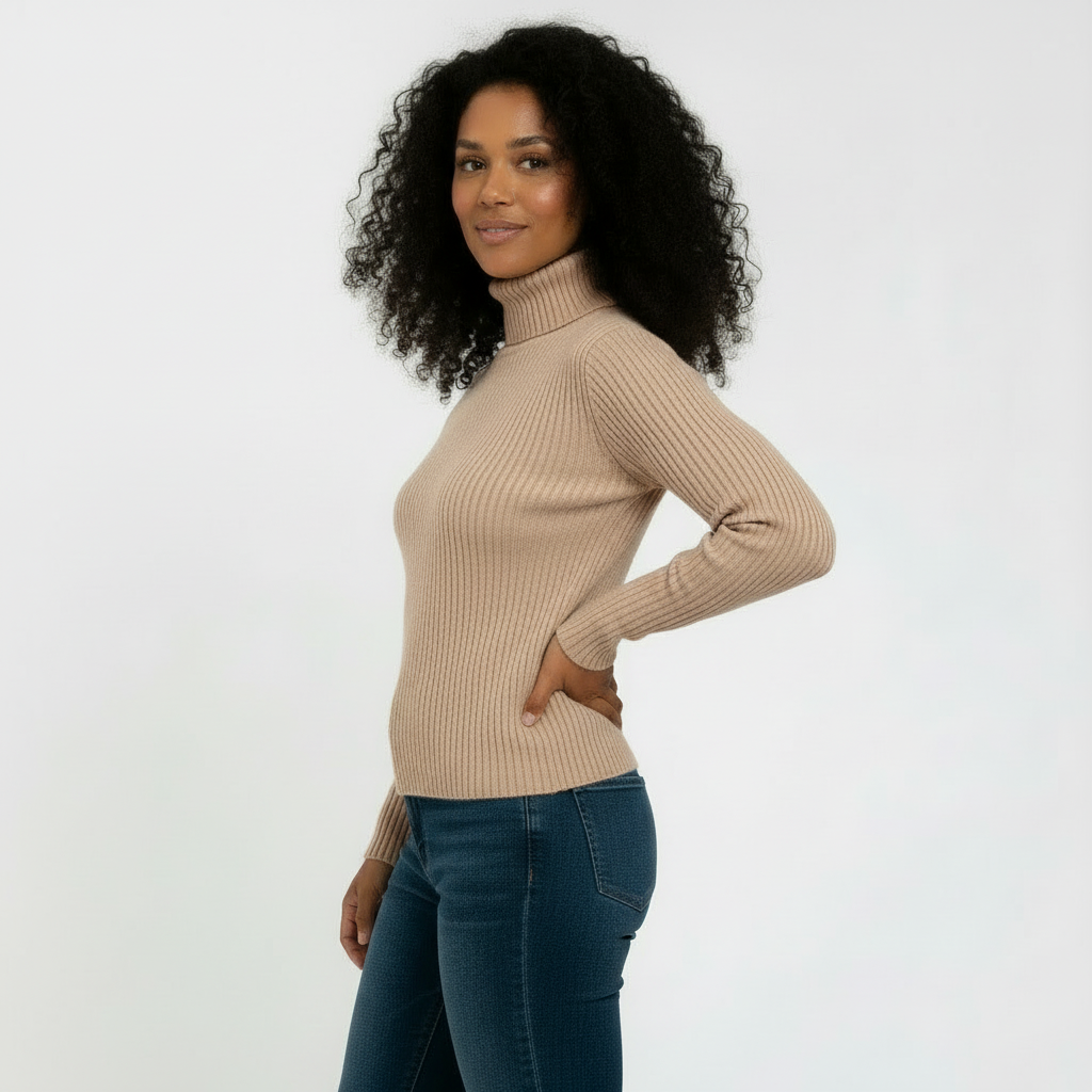 Pull à col roulé côtelé pour femmes – stretch doux