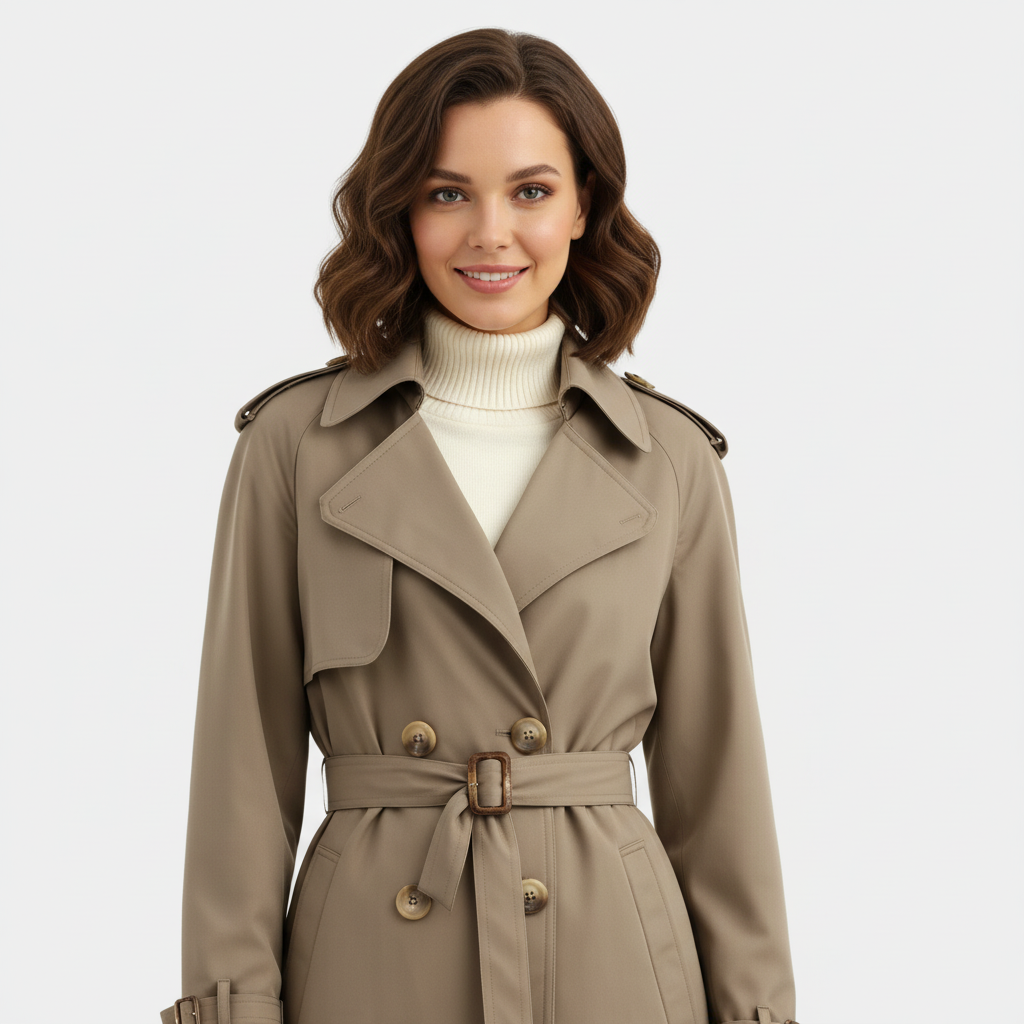 Trench-coat à double boutonnage pour femmes - pardessus long ceinturé