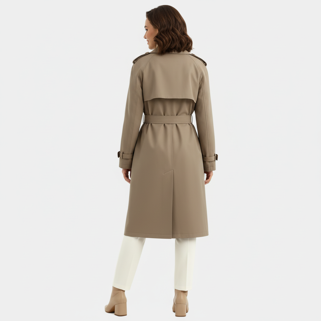 Trench-coat à double boutonnage pour femmes - pardessus long ceinturé
