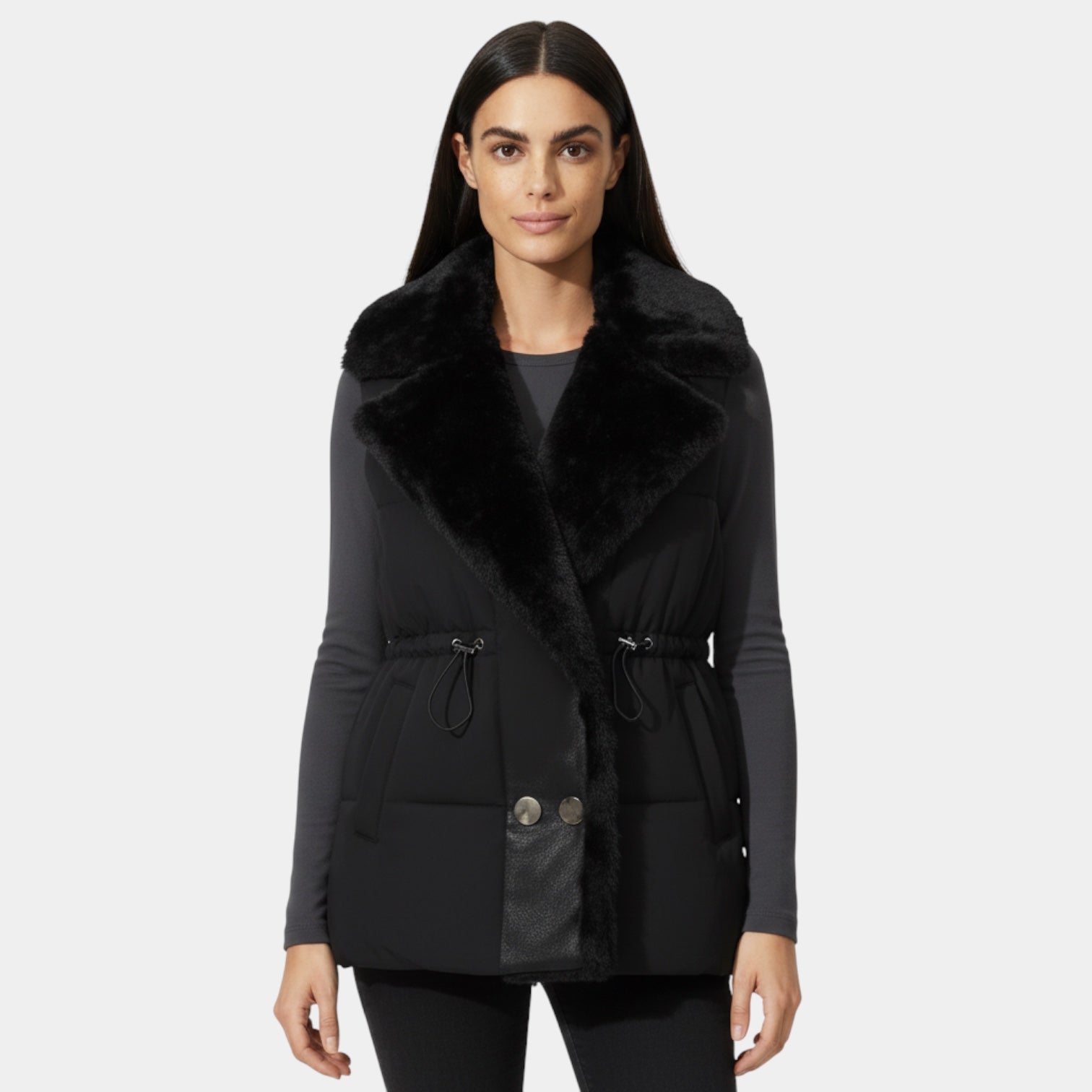 Gilet matelassé sans manches pour femmes - col en fausse shearling végan