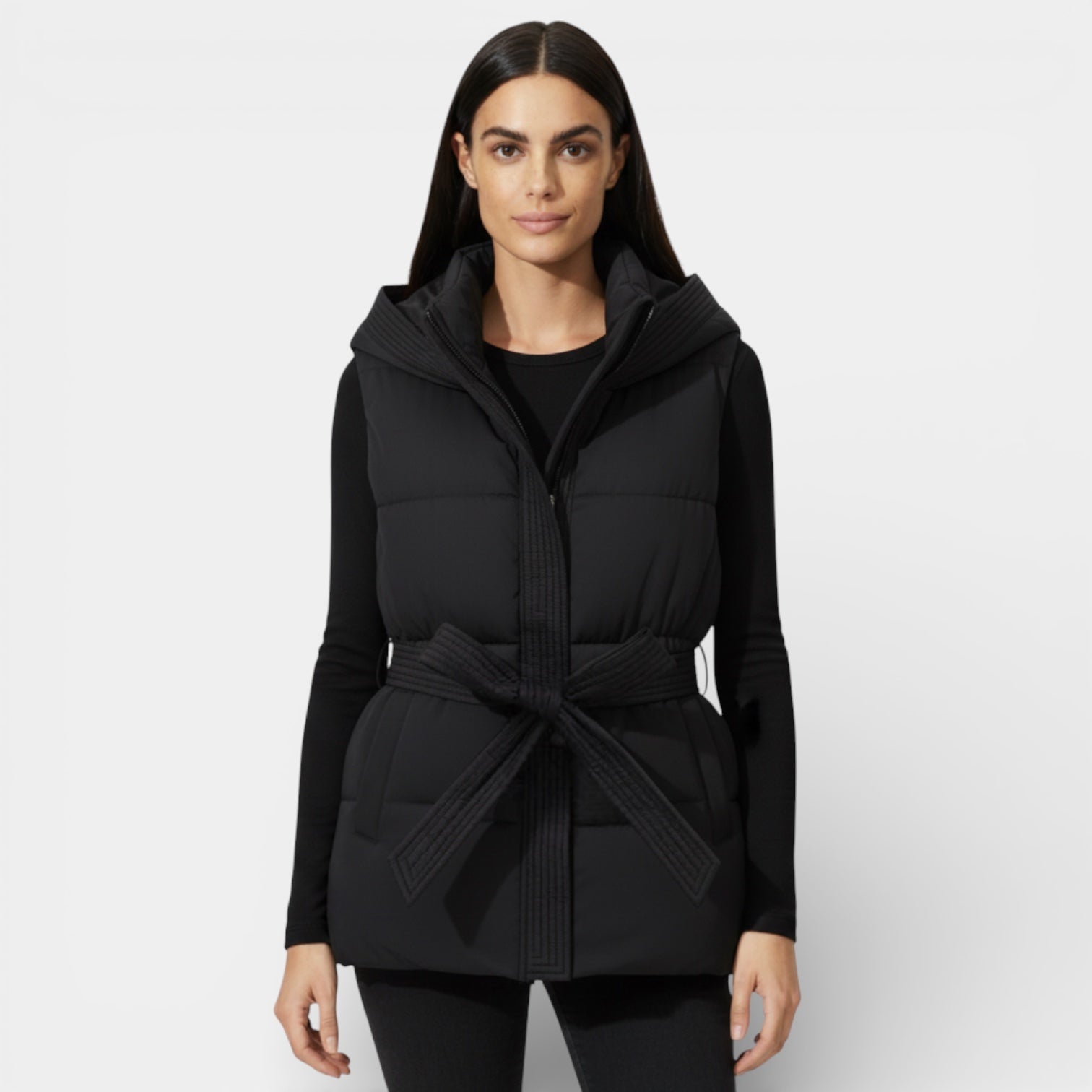 Gilet matelassé ceinturé à capuche pour femmes, léger