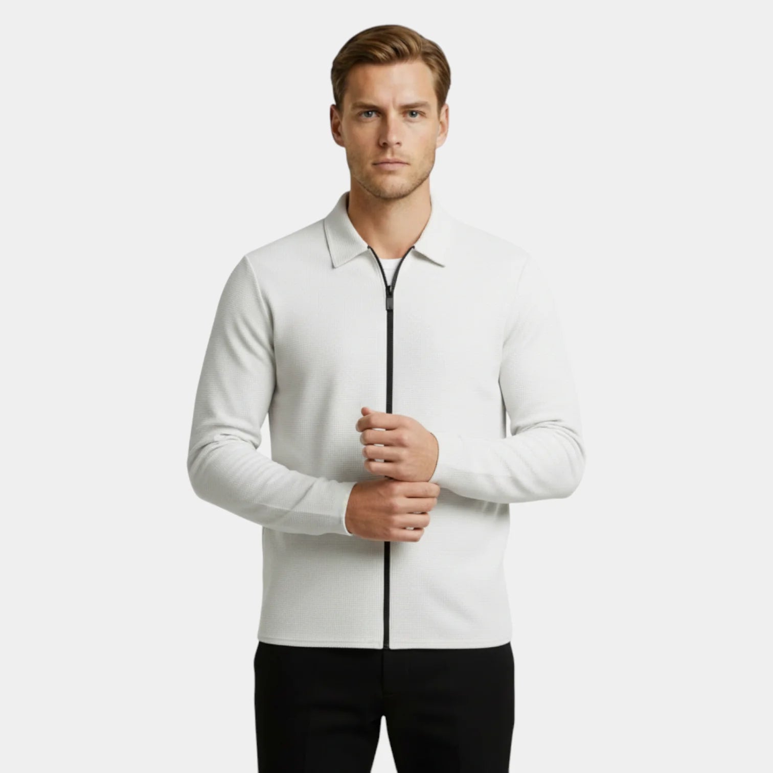 Polo tricot zippé à l'avant pour homme – col élégant