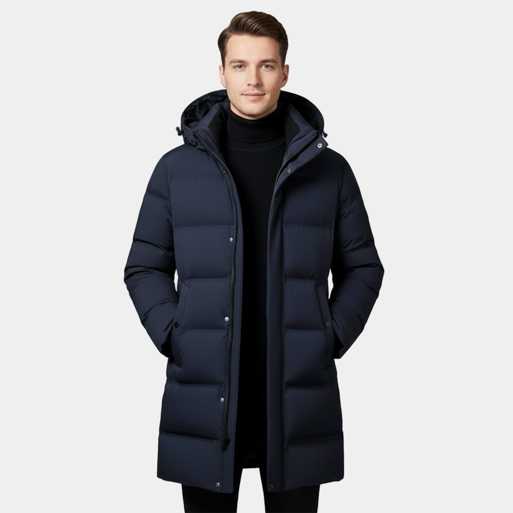 Parka longue en duvet bleu marine pour homme