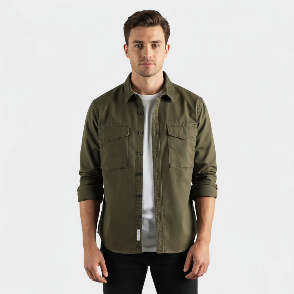 Chemise en coton brossé pour homme – à manches longues à boutons