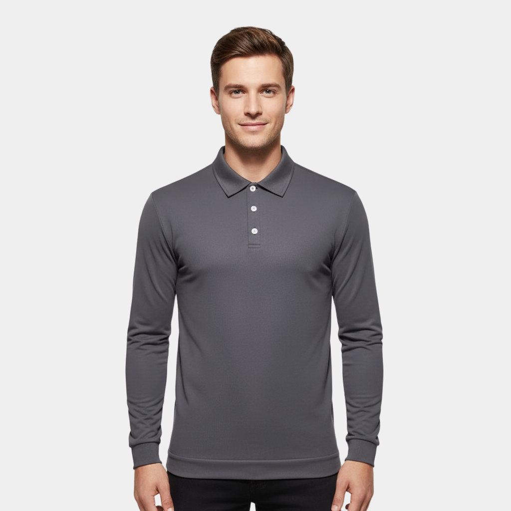 Polo à manches longues de performance pour homme – coupe slim stretch avec tissu anti-odeur