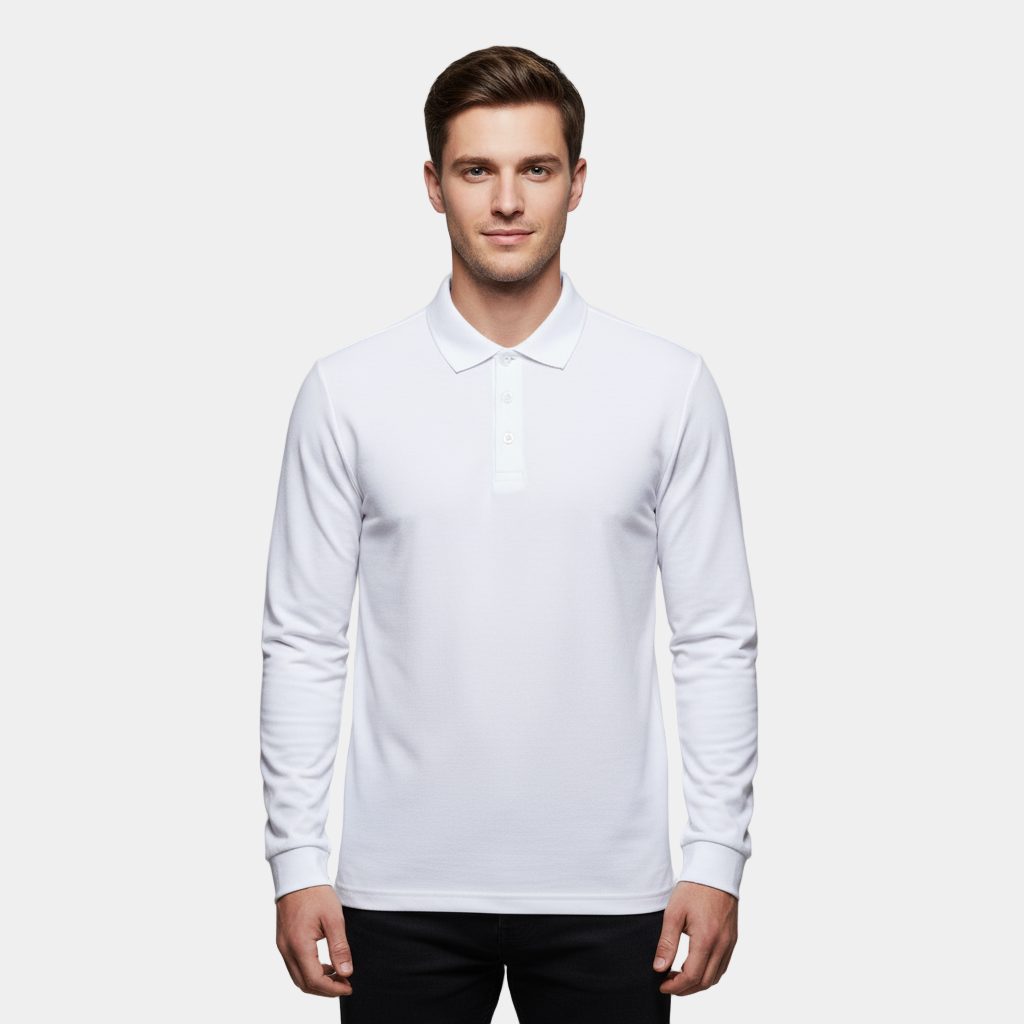 Polo à manches longues de performance pour homme – coupe slim stretch avec tissu anti-odeur