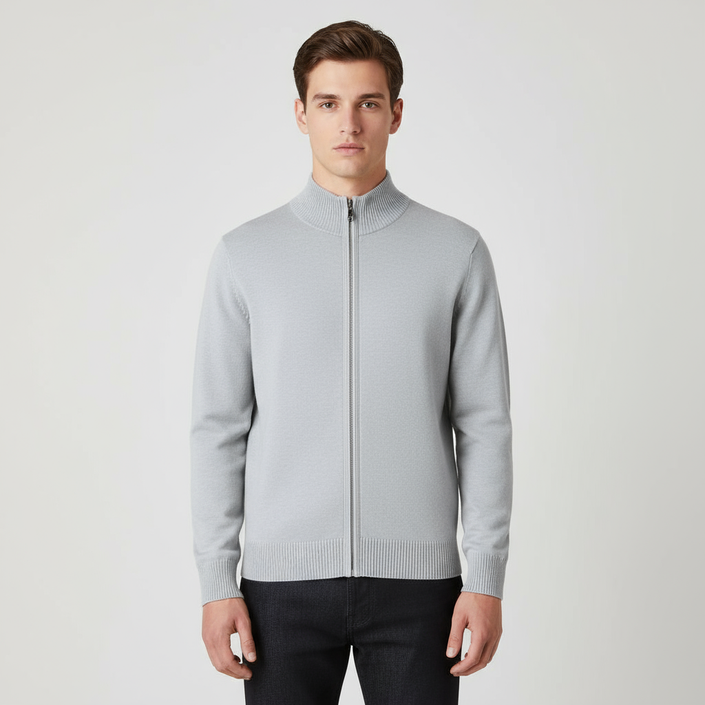 Cardigan en maille pour homme à manches longues avec fermeture éclair sur toute la longueur et bord-côtes