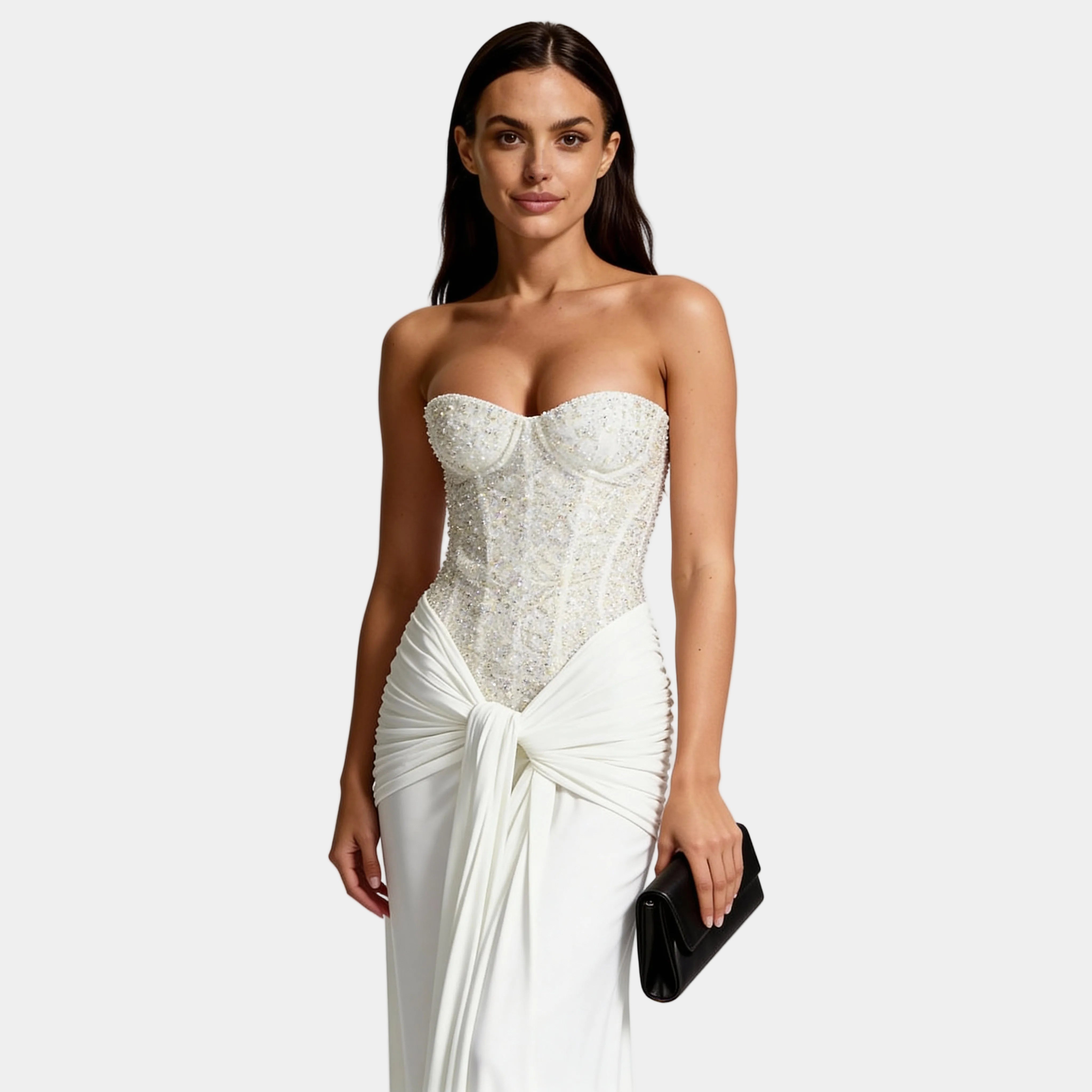 Robe maxi femme à épaules dénudées, pailletée – sans bretelles et dos nu