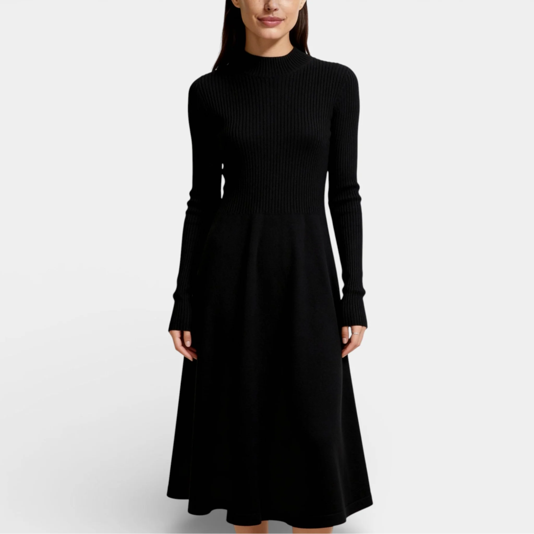 Robe-pull en cachemire et laine mérinos pour femme – col montant
