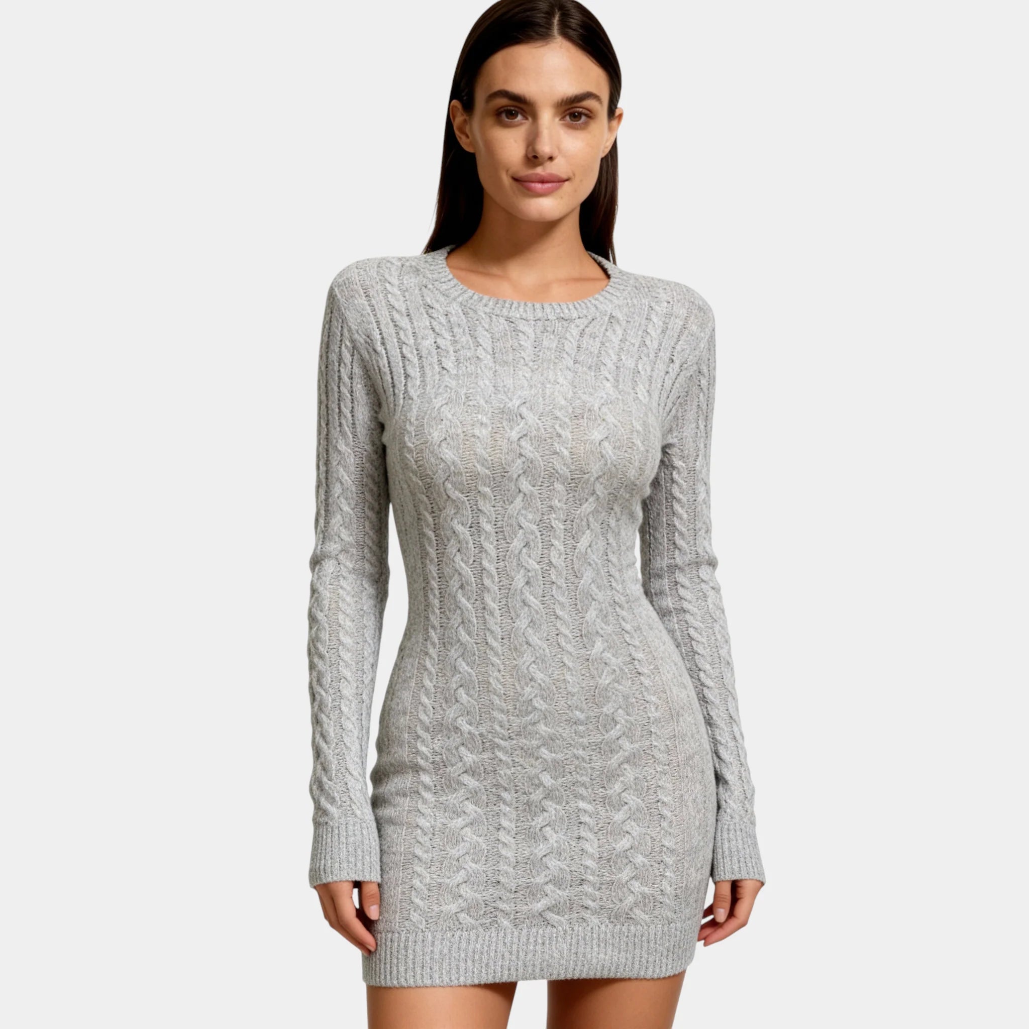 Robe-pull courte en maille torsadée élégante pour femmes – stretch doux