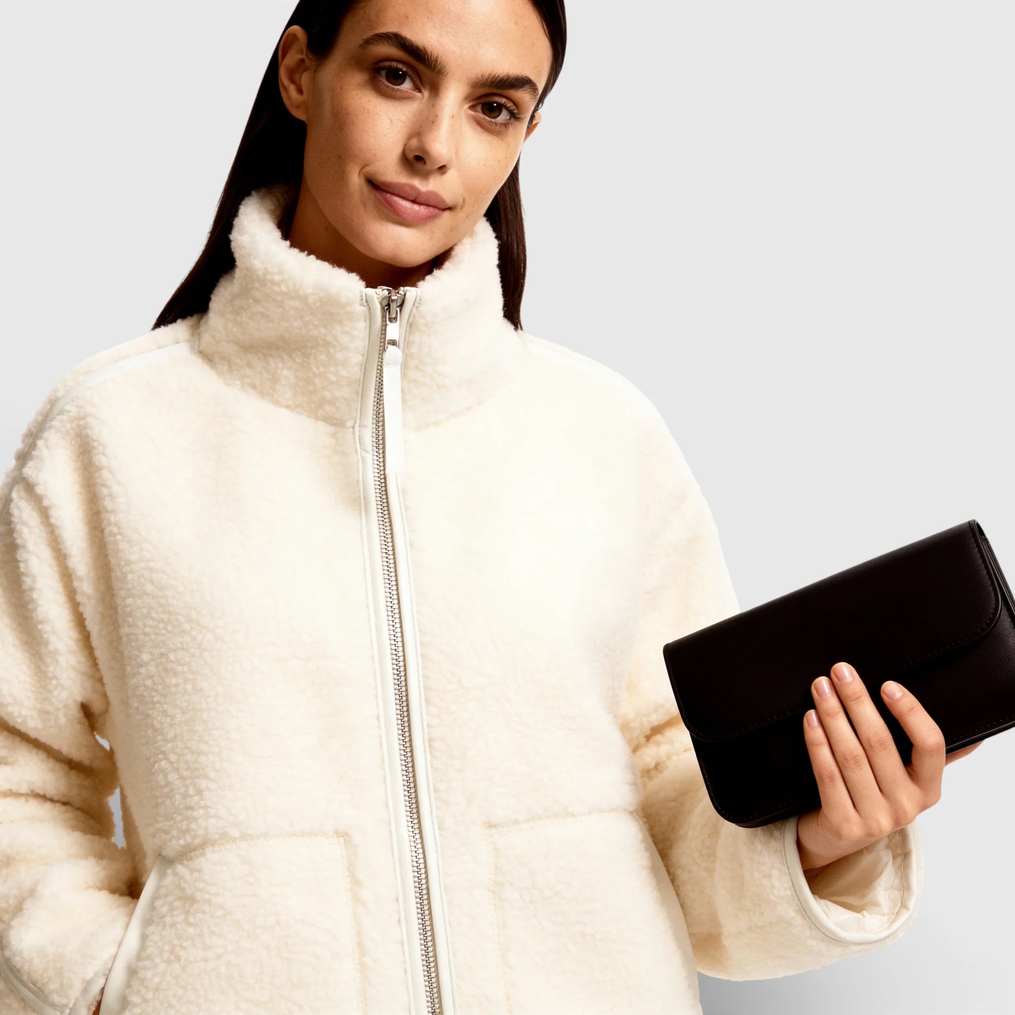 Veste polaire en laine pour femme – coupe décontractée, fermeture éclair à double sens