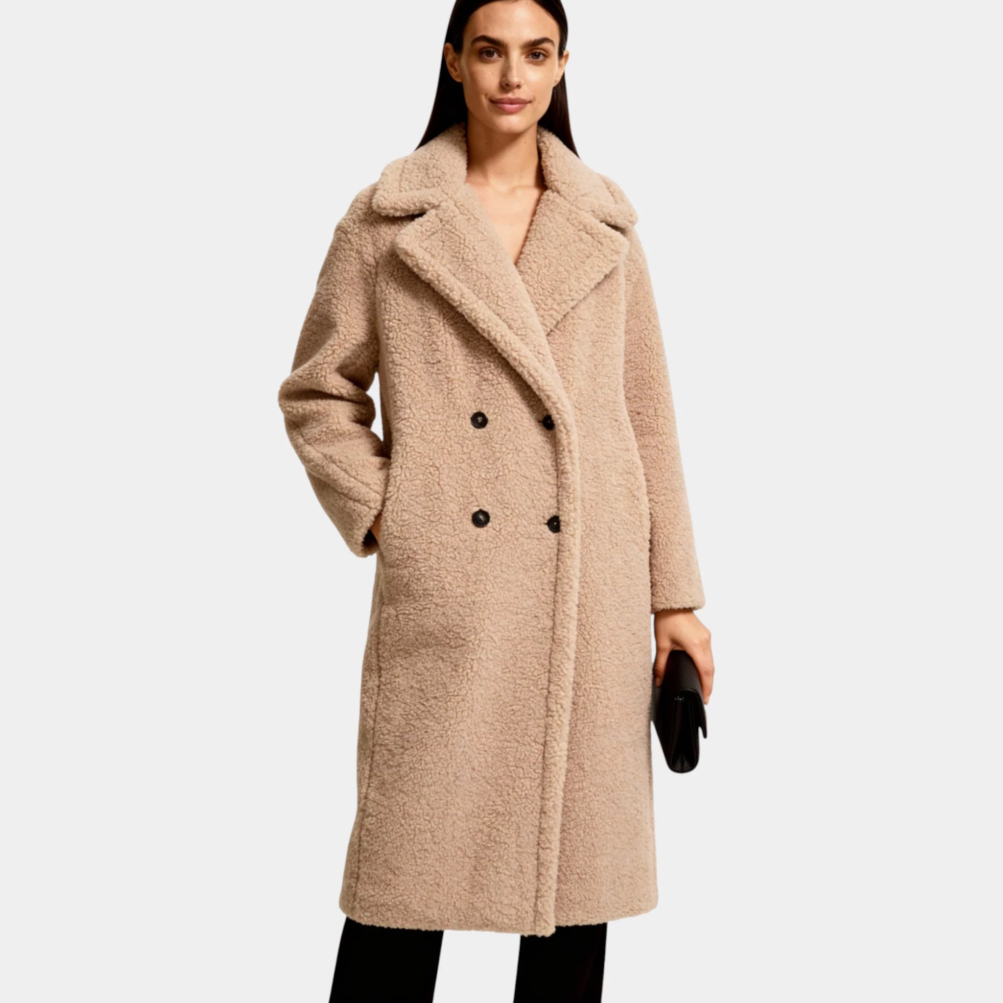 Manteau long en peluche teddy pour femme – Manteau d'hiver maxi en fausse fourrure