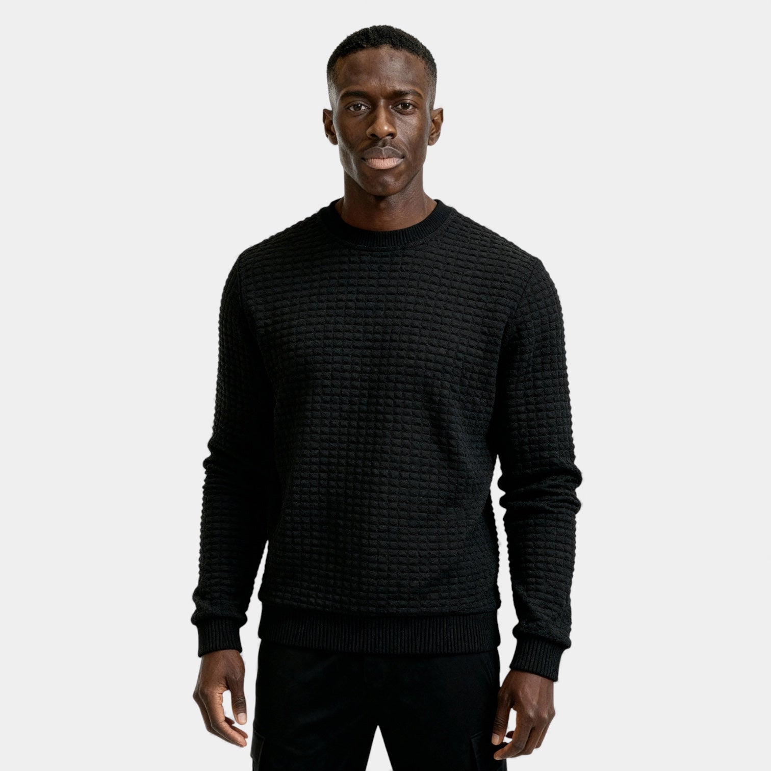 Pull homme en maille gaufre à col rond