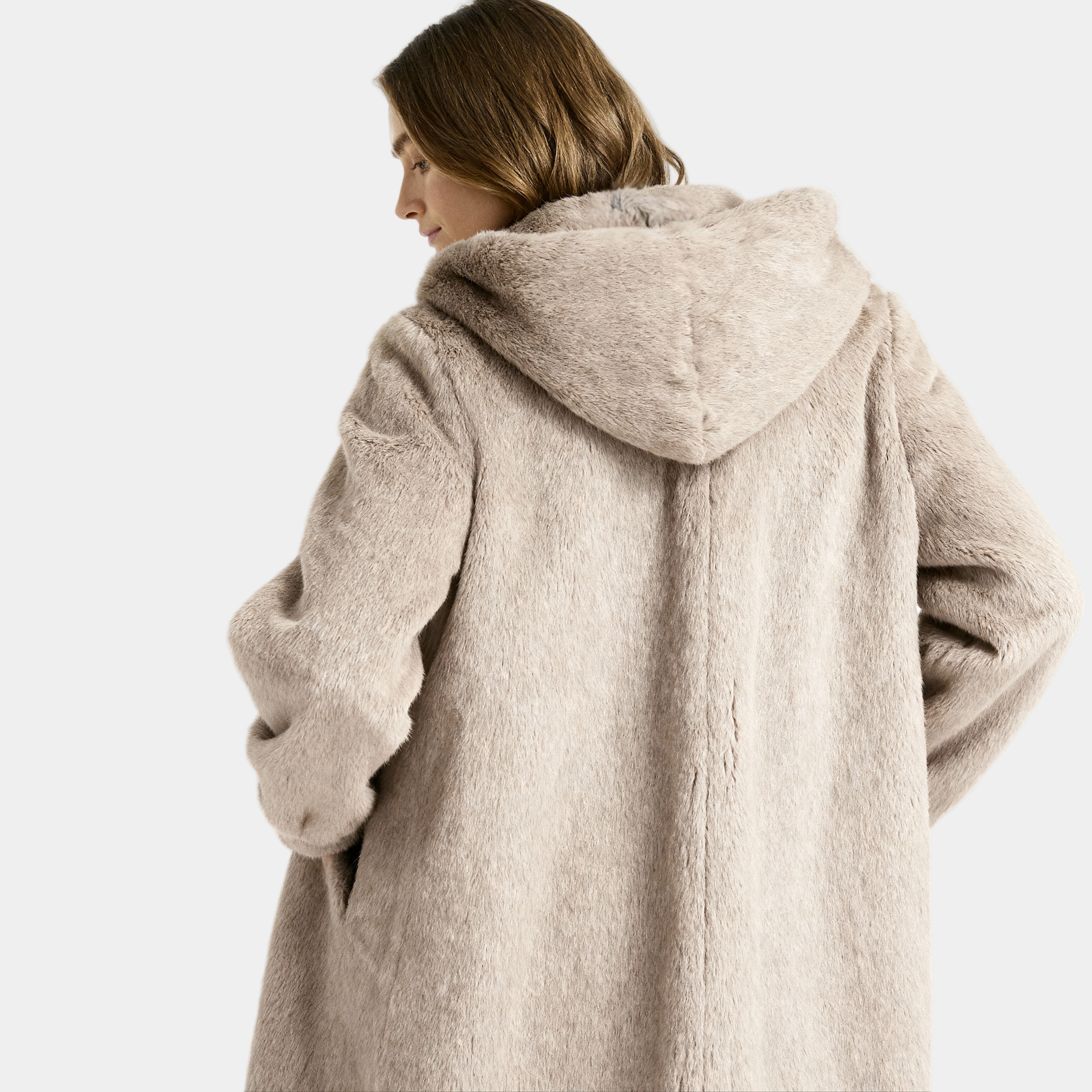 Manteau long en fausse fourrure de vison pour femmes à capuche