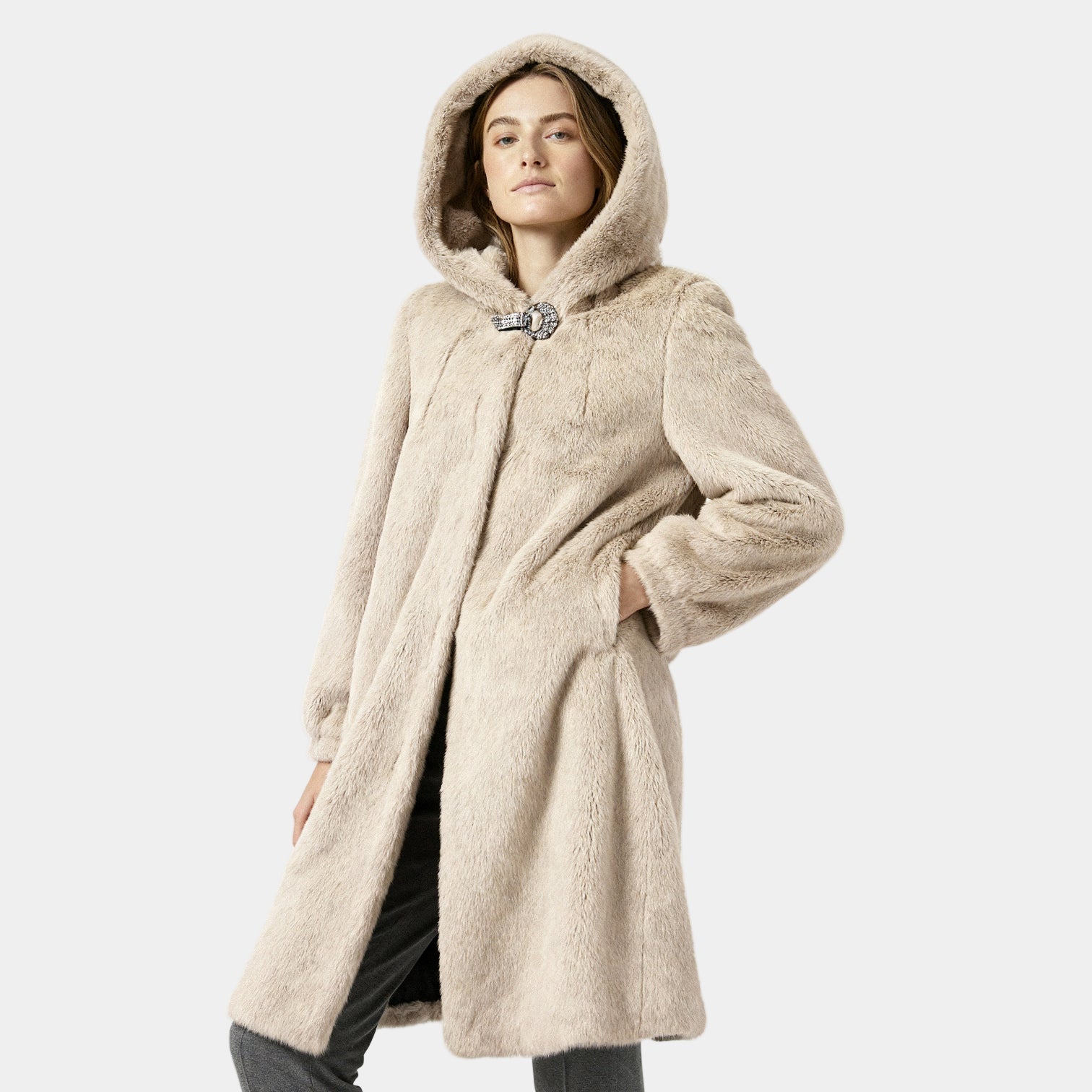 Manteau long en fausse fourrure de vison pour femmes à capuche