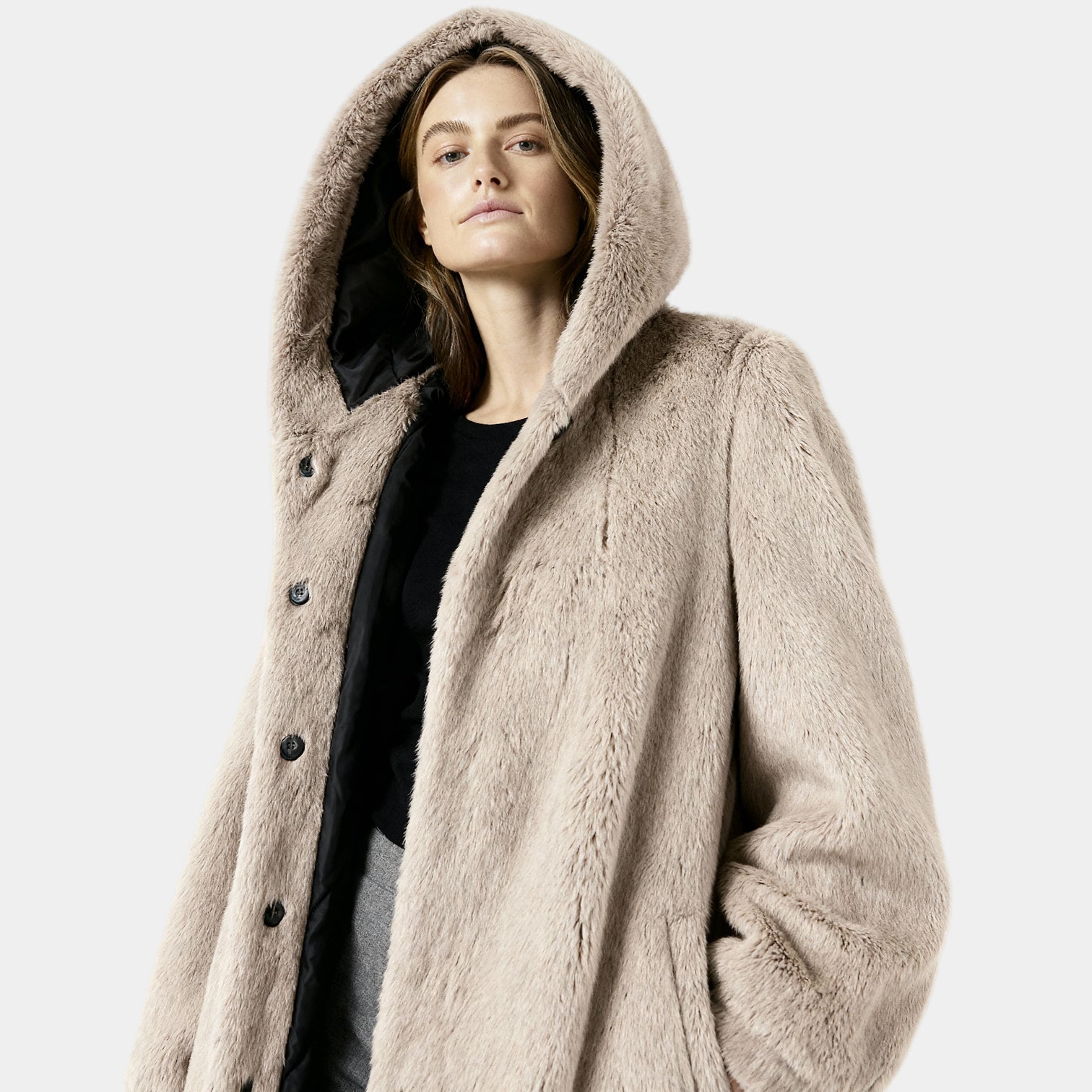 Manteau long en fausse fourrure de vison pour femmes à capuche